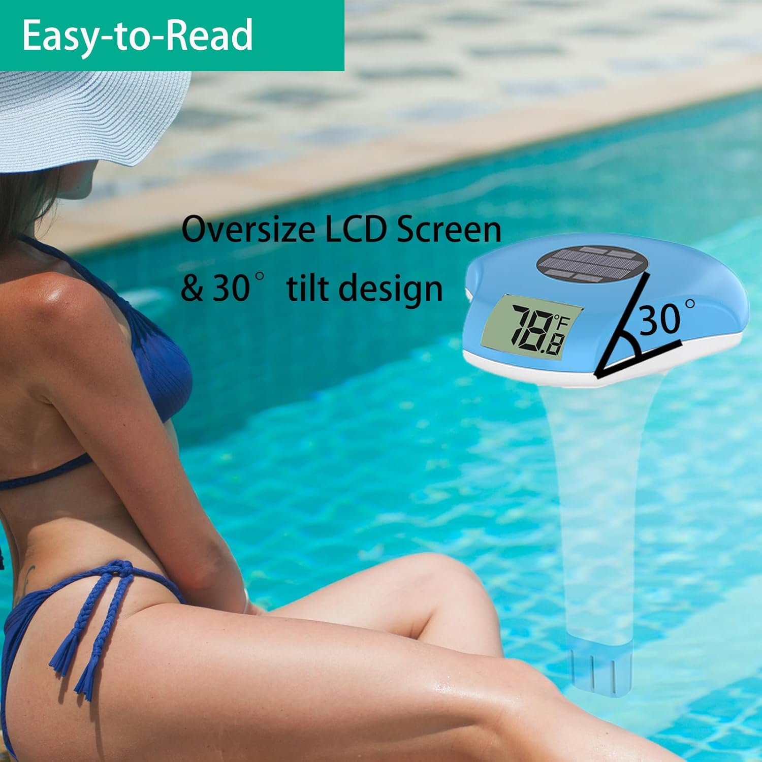 Digital Pool Thermometer – IPX-8 Waterproof Swimming Pool Thermometer Floating Easy Read, Environment-Friendly Solar-Powered Pool Temperature Gauge for Swimming Pools, Spa, Hot Tubs 3 Digital Pool Thermometer – IPX-8 Waterproof Swimming Pool Thermometer Floating Easy Read, Environment-Friendly Solar-Powered Pool Temperature Gauge for Swimming Pools, Spa, Hot Tubs - Image 3