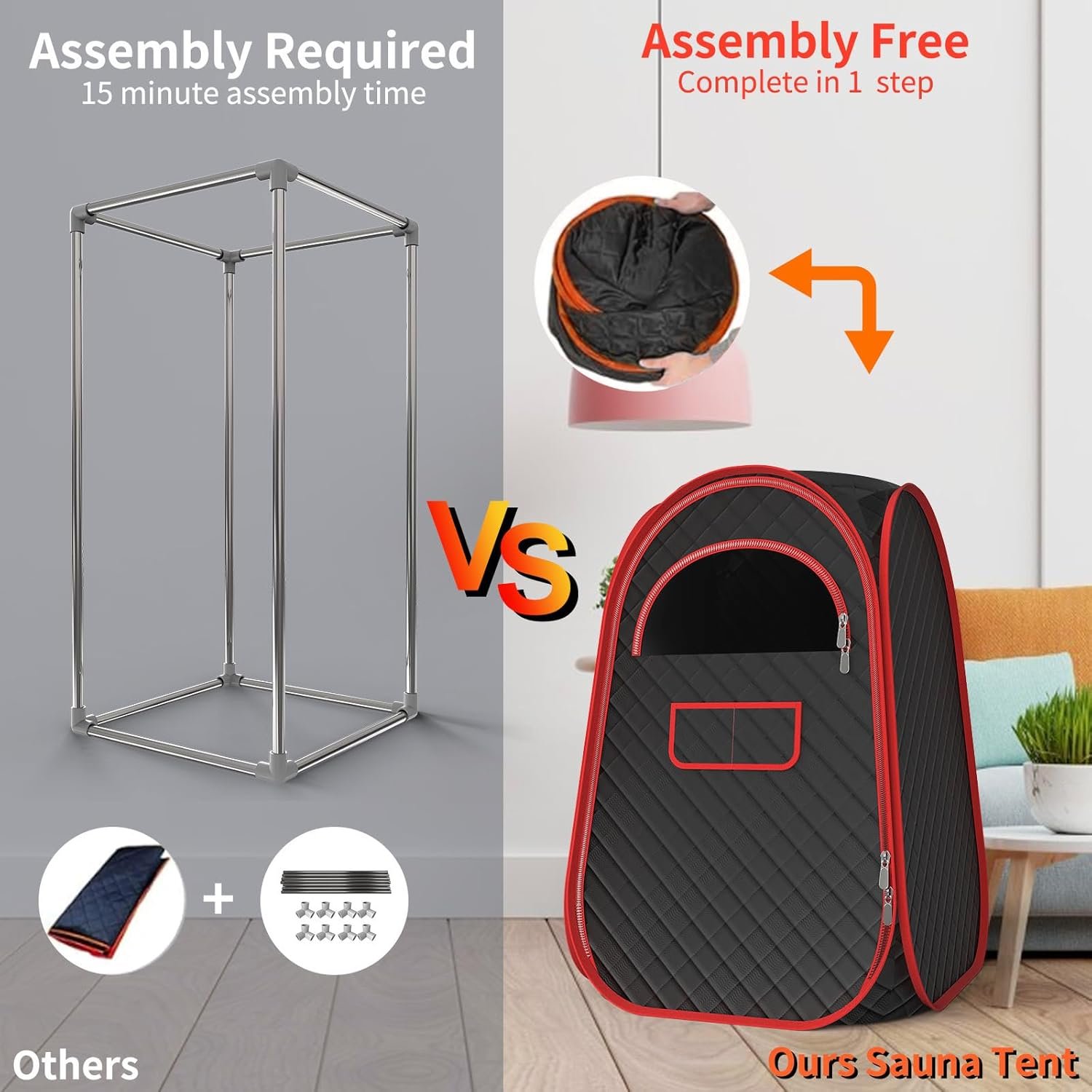 FIOCCO Portable Sauna Box, Portable Infrared Sauna for Home with 2.6L Steamer Generator, Remote Control, Portable Chair & Floor Mat, Full Body Personal Sauna Tent for Health, 9 Levels, Red 3 FIOCCO Portable Sauna Box, Portable Infrared Sauna for Home with 2.6L Steamer Generator, Remote Control, Portable Chair & Floor Mat, Full Body Personal Sauna Tent for Health, 9 Levels, Red - Image 3