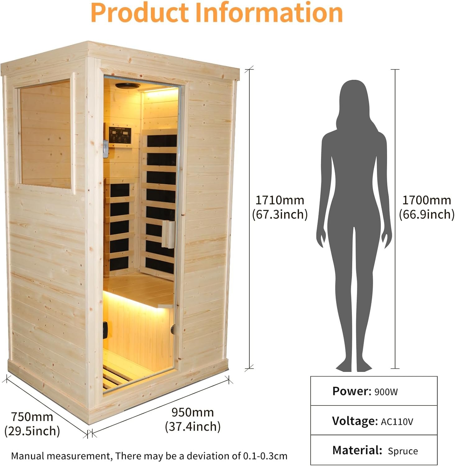 Far Infrared Wooden Sauna Room Home Sauna Spa Dry Saunas Single Person Spa Finland Spruce Wood fit for 7ft Person 4 Far Infrared Wooden Sauna Room Home Sauna Spa Dry Saunas Single Person Spa Finland Spruce Wood fit for 7ft Person - Image 4