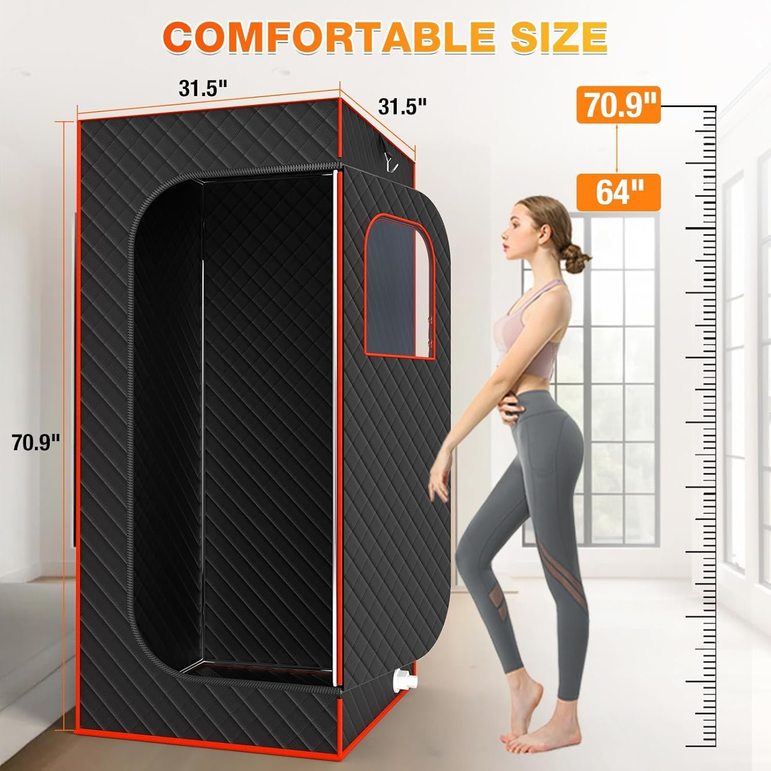AgiiMan Portable Sauna Box - Portable Steam Sauna for Home 3L Steamer, Big Folding Chair, Remote Control, Sauna Tent 15 Levels, 2.6'x 2.6' x 5.9' 5 AgiiMan Portable Sauna Box - Portable Steam Sauna for Home 3L Steamer, Big Folding Chair, Remote Control, Sauna Tent 15 Levels, 2.6'x 2.6' x 5.9' - Image 5