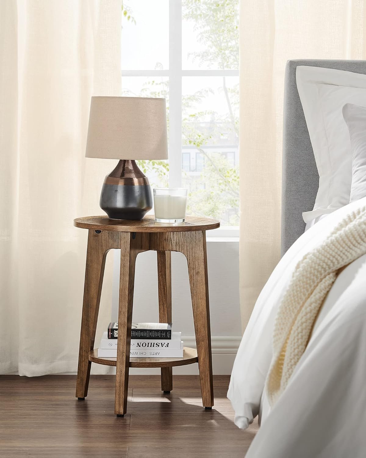 VASAGLE Side Table, Small Round End Table with Lower Shelf, Nightstand for Small Spaces, Living Room, Bedroom, Rustic Walnut ULET283T41 9 VASAGLE Side Table, Small Round End Table with Lower Shelf, Nightstand for Small Spaces, Living Room, Bedroom, Rustic Walnut ULET283T41 - Image 9