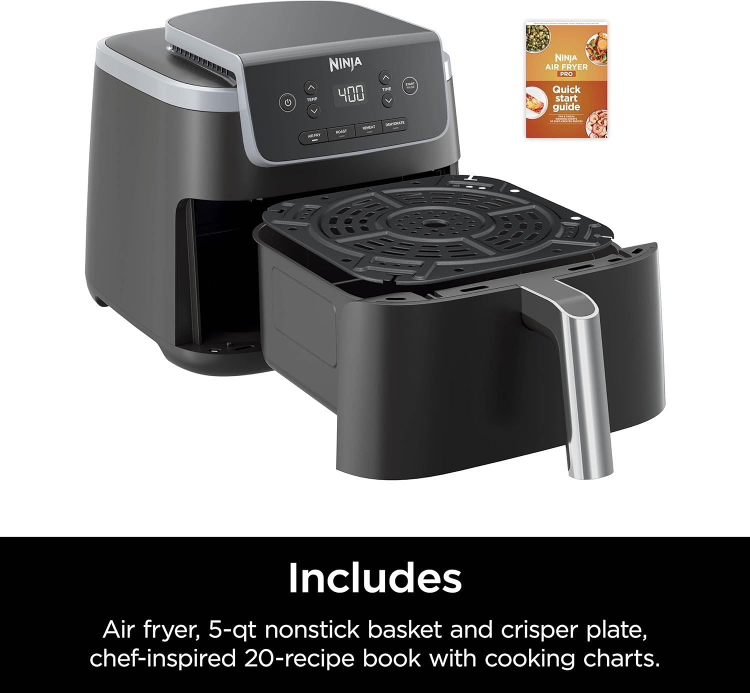 Ninja Air Fryer Pro 4-in-1 with 5 QT Capacity, Air Fry, Roast, Reheat, Dehydrate, Air Crisp Technology with 400F for hot, crispy results in just minutes, Nonstick Basket & Crisper Plate, Grey, AF141 9 Ninja Air Fryer Pro 4-in-1 with 5 QT Capacity, Air Fry, Roast, Reheat, Dehydrate, Air Crisp Technology with 400F for hot, crispy results in just minutes, Nonstick Basket & Crisper Plate, Grey, AF141 - Image 9