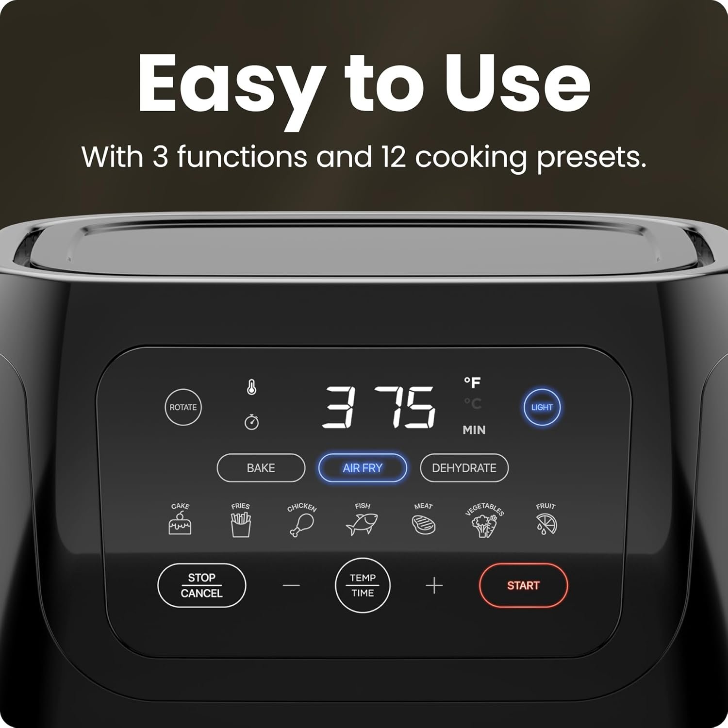 CHEFMAN Multifunctional Digital Air Fryer+ Rotisserie, Dehydrator, Convection Oven, 17 Touch Screen Presets Fry, Roast, Dehydrate, Bake, XL 10L Family Size, Auto Shutoff, Large Easy-View Window, Black 5 CHEFMAN Multifunctional Digital Air Fryer+ Rotisserie, Dehydrator, Convection Oven, 17 Touch Screen Presets Fry, Roast, Dehydrate, Bake, XL 10L Family Size, Auto Shutoff, Large Easy-View Window, Black - Image 5