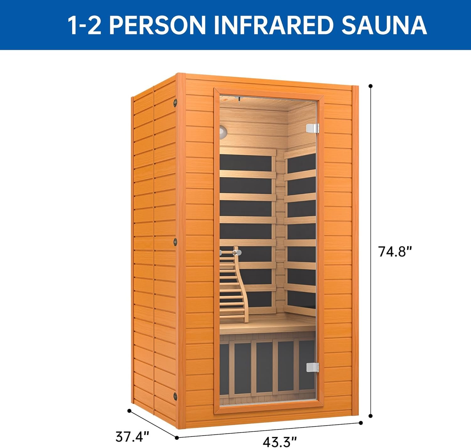 Infrared Sauna Room for Home, Near Zero EMF Wooden 1-2 Person Indoor Home Sauna with Bluetooth, LCD Control Panel, Chromo Therapy Light 5 Infrared Sauna Room for Home, Near Zero EMF Wooden 1-2 Person Indoor Home Sauna with Bluetooth, LCD Control Panel, Chromo Therapy Light - Image 5