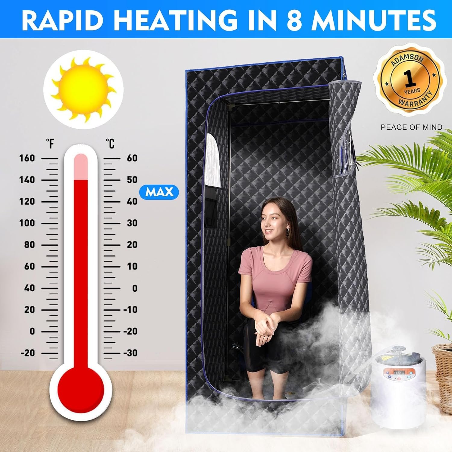 Portable Sauna Box,Steam Sauna Tent for Home Spa,Large Space Personal Home Sauna Tent Full Body with 3 L 1100 w Steamer,Chair,Foot Massager,Remote Control Included (Black) 3 Portable Sauna Box,Steam Sauna Tent for Home Spa,Large Space Personal Home Sauna Tent Full Body with 3 L 1100 w Steamer,Chair,Foot Massager,Remote Control Included (Black) - Image 3