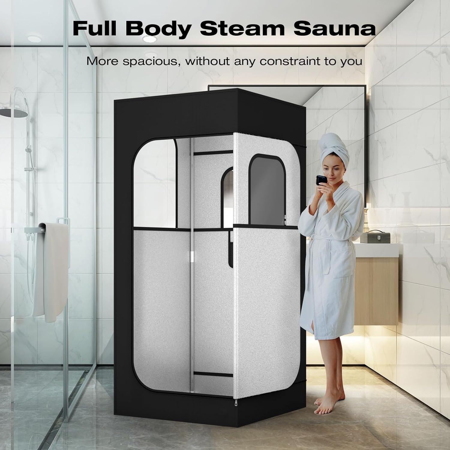 71in High Full Size Steam Sauna 600D Canvas, Sauna Box, Portable Steam Sauna, Personal Steam Sauna with Touchscreen 1000W & 2.6 L Steam Generator 4 71in High Full Size Steam Sauna 600D Canvas, Sauna Box, Portable Steam Sauna, Personal Steam Sauna with Touchscreen 1000W & 2.6 L Steam Generator - Image 4