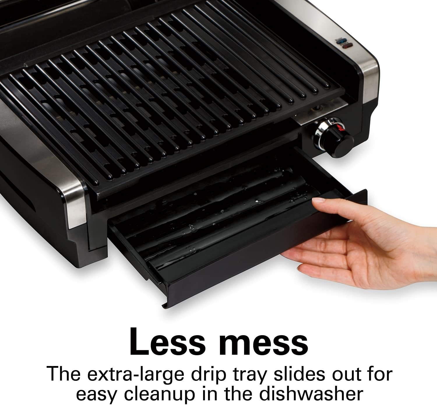 Hamilton Beach Electric Indoor Searing Grill with Viewing Window & Adjustable Temperature Control to 450F, 118 sq. in. Surface Serves 6, Removable Nonstick Grate, Stainless Steel 7 Hamilton Beach Electric Indoor Searing Grill with Viewing Window & Adjustable Temperature Control to 450F, 118 sq. in. Surface Serves 6, Removable Nonstick Grate, Stainless Steel - Image 7
