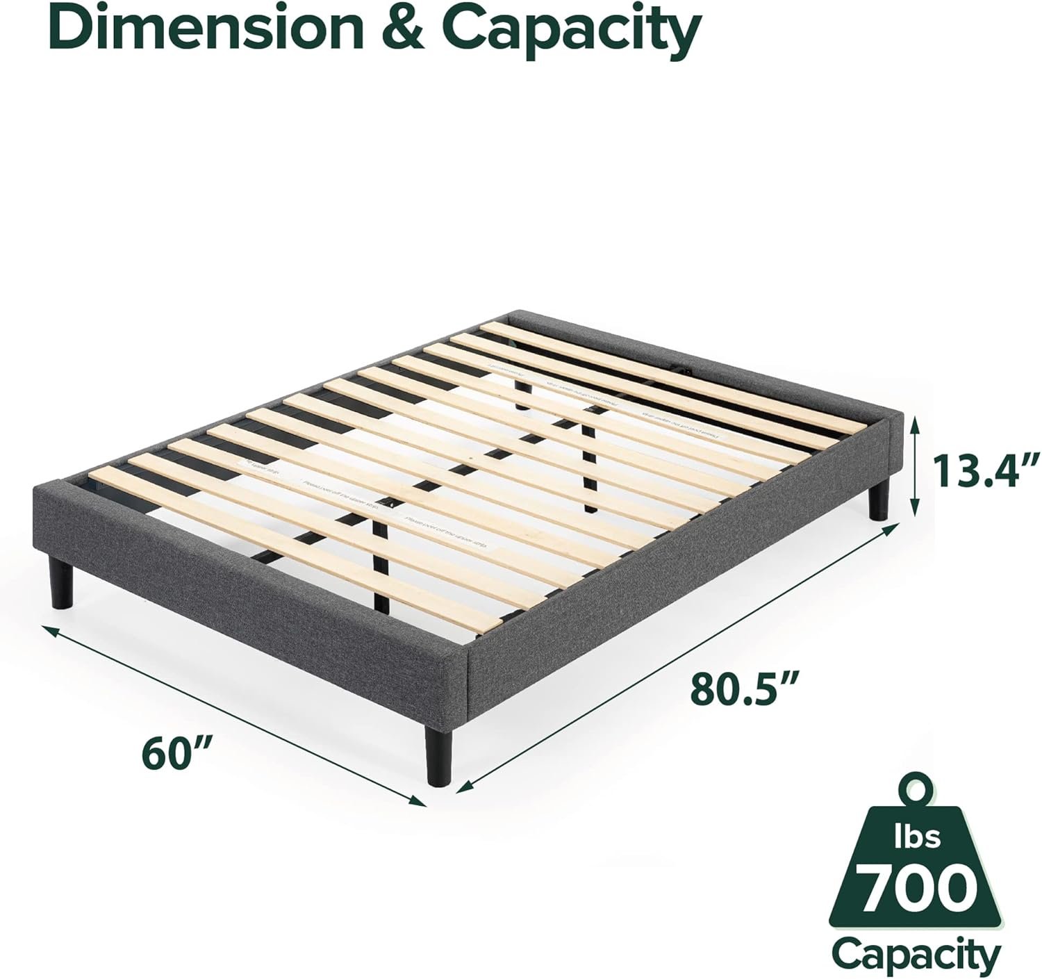 ZINUS Curtis Upholstered Platform Bed Frame, Mattress Foundation, Wood Slat Support, No Box Spring Needed, Easy Assembly, Grey, Queen 2 ZINUS Curtis Upholstered Platform Bed Frame, Mattress Foundation, Wood Slat Support, No Box Spring Needed, Easy Assembly, Grey, Queen - Image 2