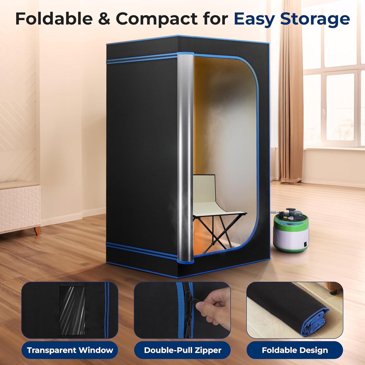 SereneLife Portable Sauna for Home, Steam Sauna Tent with 4L Steamer, Folding Sauna Chair, Compact Personal Detox Sauna, Remote Control in-Home Spa, 71" x 35" - inch (Black) 4 SereneLife Portable Sauna for Home, Steam Sauna Tent with 4L Steamer, Folding Sauna Chair, Compact Personal Detox Sauna, Remote Control in-Home Spa, 71" x 35" - inch (Black) - Image 4
