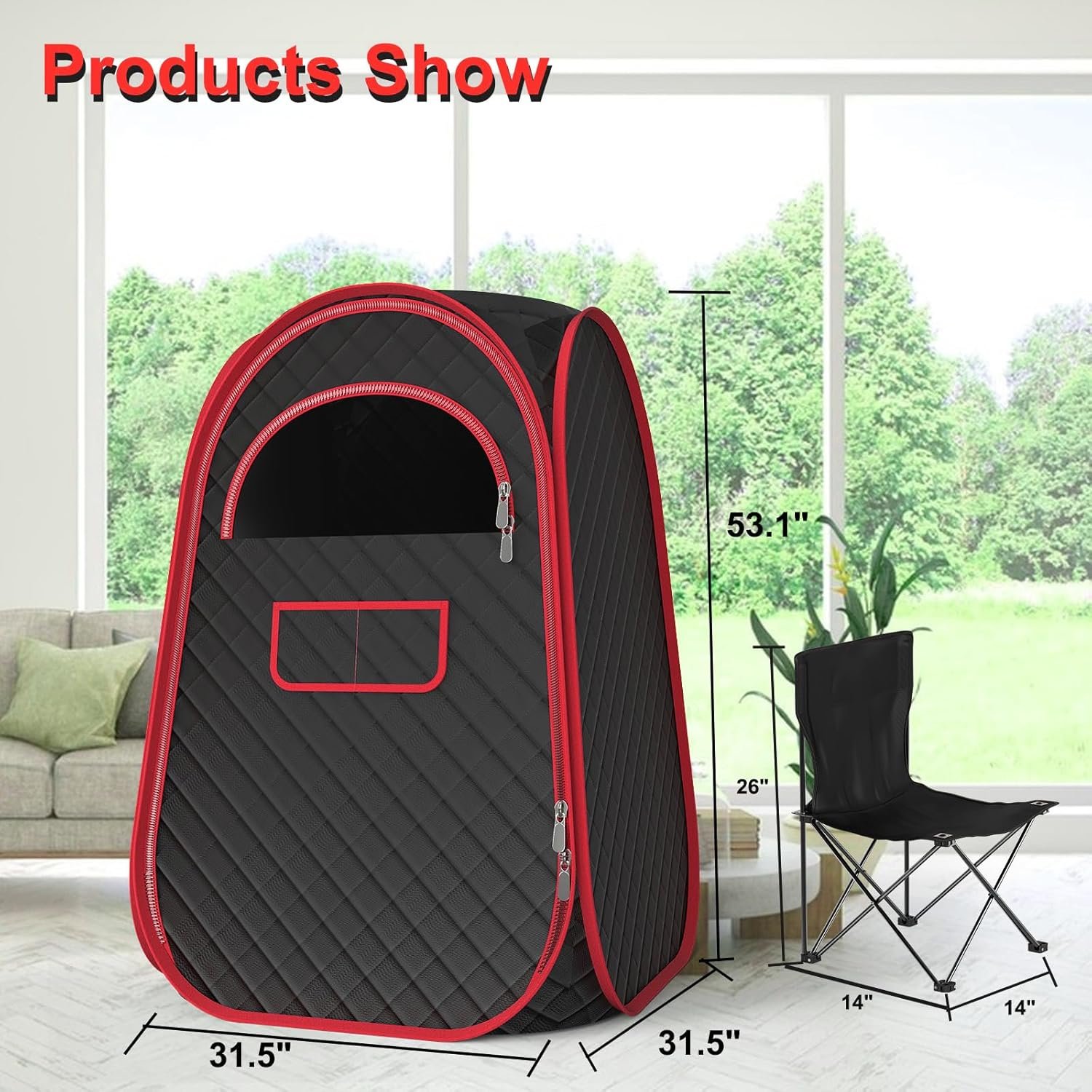 FIOCCO Portable Sauna Box, Portable Infrared Sauna for Home with 2.6L Steamer Generator, Remote Control, Portable Chair & Floor Mat, Full Body Personal Sauna Tent for Health, 9 Levels, Red 7 FIOCCO Portable Sauna Box, Portable Infrared Sauna for Home with 2.6L Steamer Generator, Remote Control, Portable Chair & Floor Mat, Full Body Personal Sauna Tent for Health, 9 Levels, Red - Image 7