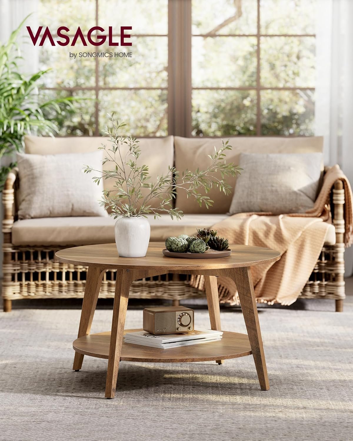 VASAGLE Round Coffee Table, 2 Tier Coffee Table with Storage, for Living Room, 31.5 x 17.7 Inches, Easy to Assemble, Honey Brown ULCT243K41 2 VASAGLE Round Coffee Table, 2 Tier Coffee Table with Storage, for Living Room, 31.5 x 17.7 Inches, Easy to Assemble, Honey Brown ULCT243K41 - Image 2