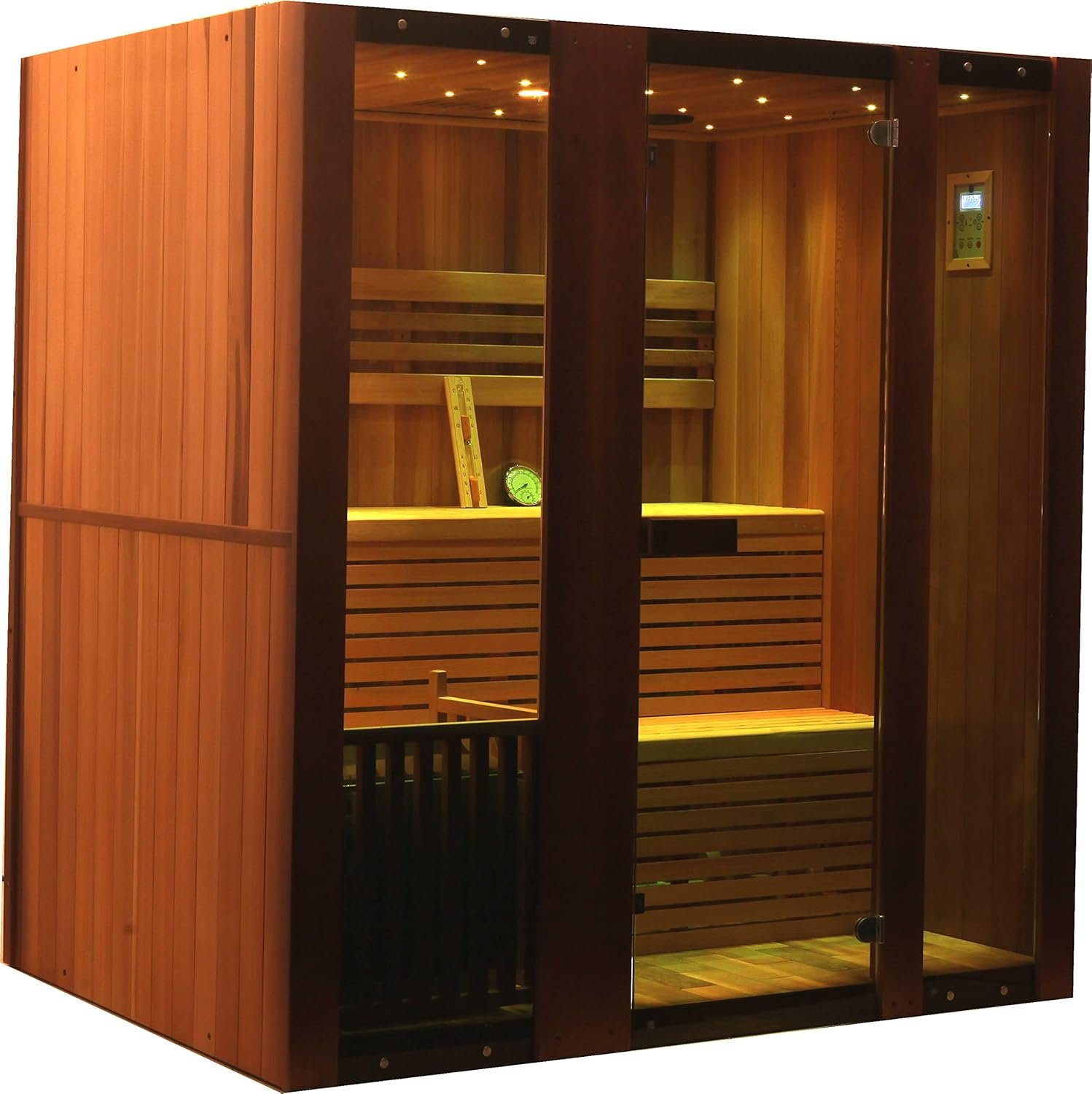 Canadian Red Cedar Wood Swedish 72" 4 to 6 Person Sauna Spa with 9KW Wet/Dry Heater, Rocks, Interior Lighting, and Digital Panel