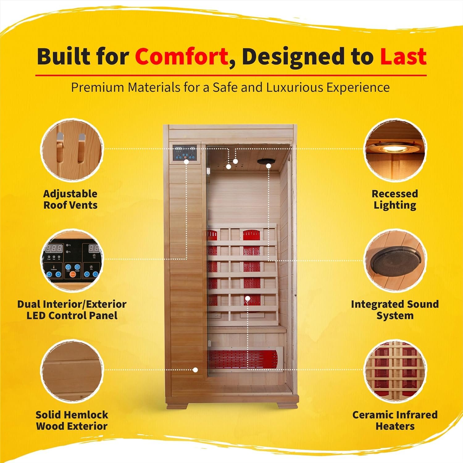 Radiant Saunas BSA2400 1-2 Person Hemlock Ceramic Infrared Sauna,Brown 3 Radiant Saunas BSA2400 1-2 Person Hemlock Ceramic Infrared Sauna,Brown - Image 3