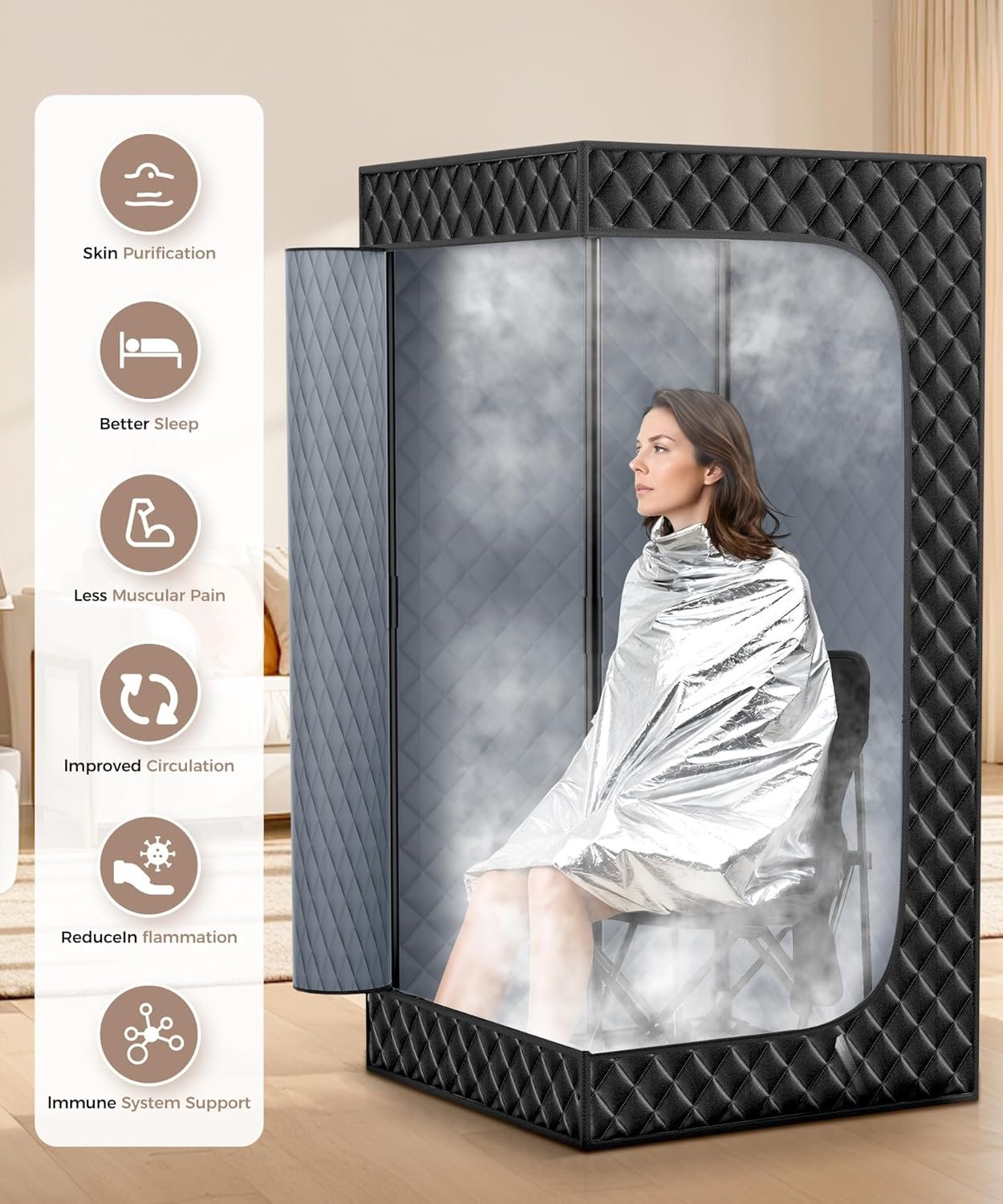 Sauna Box,Portable Sauna for Home use with Ten Aluminium foil Heating Blankets,Personal Steam Sauna with 3L Steamer, 9 Levels, Folding Chair,Extra Large Size (36 * 36 * 71inch) 7 Sauna Box,Portable Sauna for Home use with Ten Aluminium foil Heating Blankets,Personal Steam Sauna with 3L Steamer, 9 Levels, Folding Chair,Extra Large Size (36 * 36 * 71inch) - Image 7