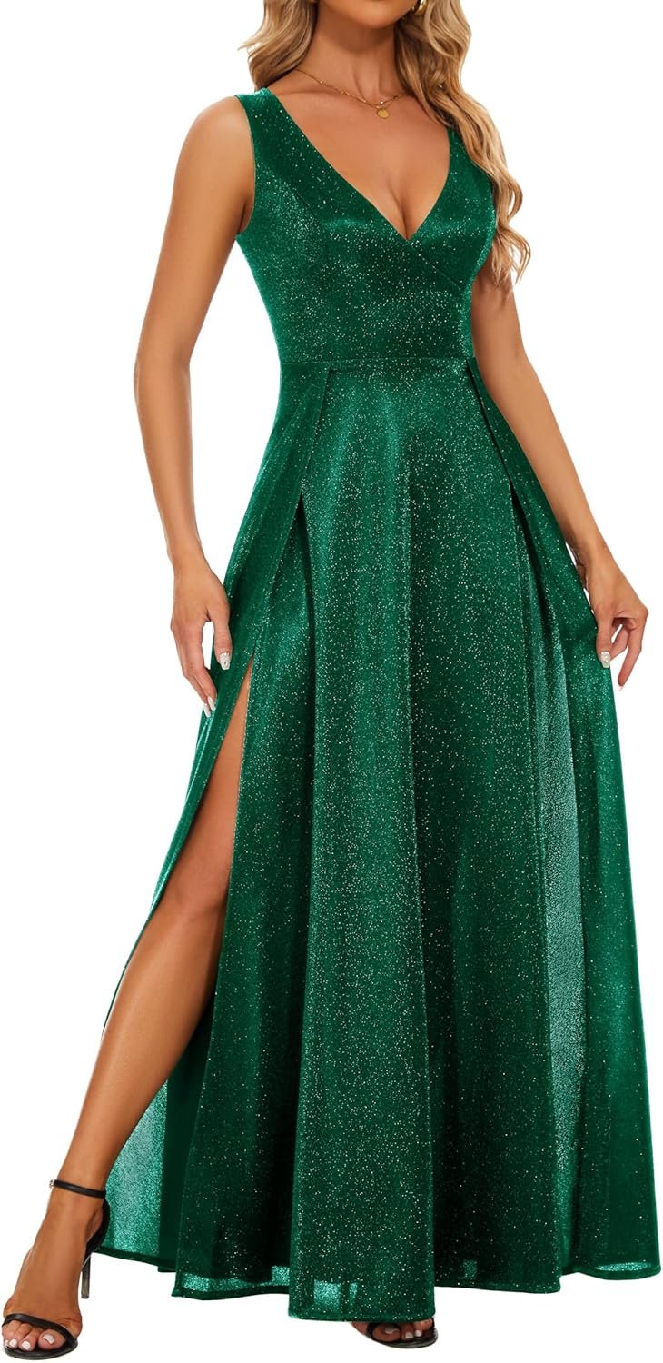 Formal Dress Elegant Evening Long Black Dress for Women Party V Neck High Slit Wedding Guest Dress