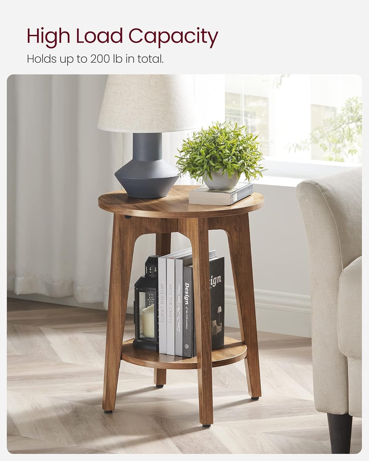 VASAGLE Side Table, Small Round End Table with Lower Shelf, Nightstand for Small Spaces, Living Room, Bedroom, Rustic Walnut ULET283T41 6 VASAGLE Side Table, Small Round End Table with Lower Shelf, Nightstand for Small Spaces, Living Room, Bedroom, Rustic Walnut ULET283T41 - Image 6
