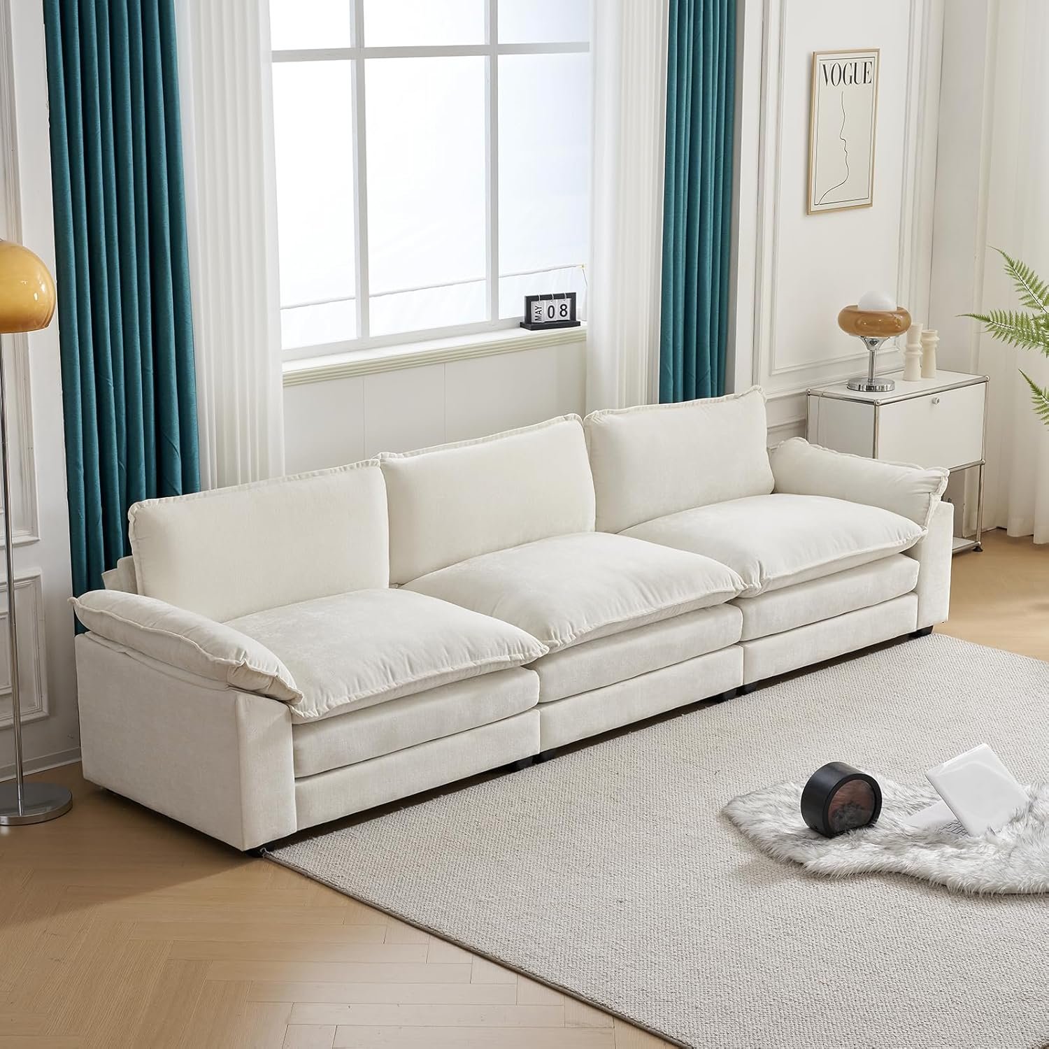 Karl home Sectional Sofa Modular Deep Seat Sofa Couch with Ottoman, Chenille Sofa Sleeper Comfy Upholstered Furniture for Living Room, Apartment, Studio, Office, (3-Seat & 1-Ottoman, Beige) 7 Karl home Sectional Sofa Modular Deep Seat Sofa Couch with Ottoman, Chenille Sofa Sleeper Comfy Upholstered Furniture for Living Room, Apartment, Studio, Office, (3-Seat & 1-Ottoman, Beige) - Image 7
