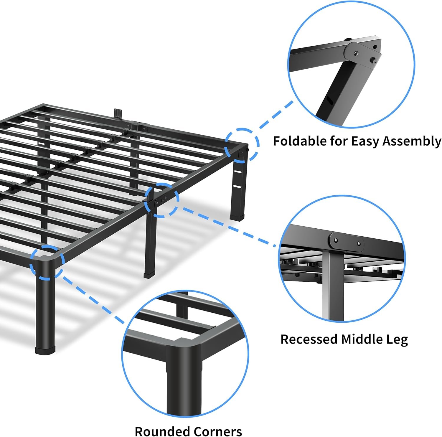 18 Inch Queen Bed Frame, 3500Lbs Heavy Duty Metal Platform with Round Corner Legs Mattress Slide Stopper, Steel Slat Support No Box Spring Needed, Noise Free, Non-Slip, Easy Assembly 4 18 Inch Queen Bed Frame, 3500Lbs Heavy Duty Metal Platform with Round Corner Legs Mattress Slide Stopper, Steel Slat Support No Box Spring Needed, Noise Free, Non-Slip, Easy Assembly - Image 4