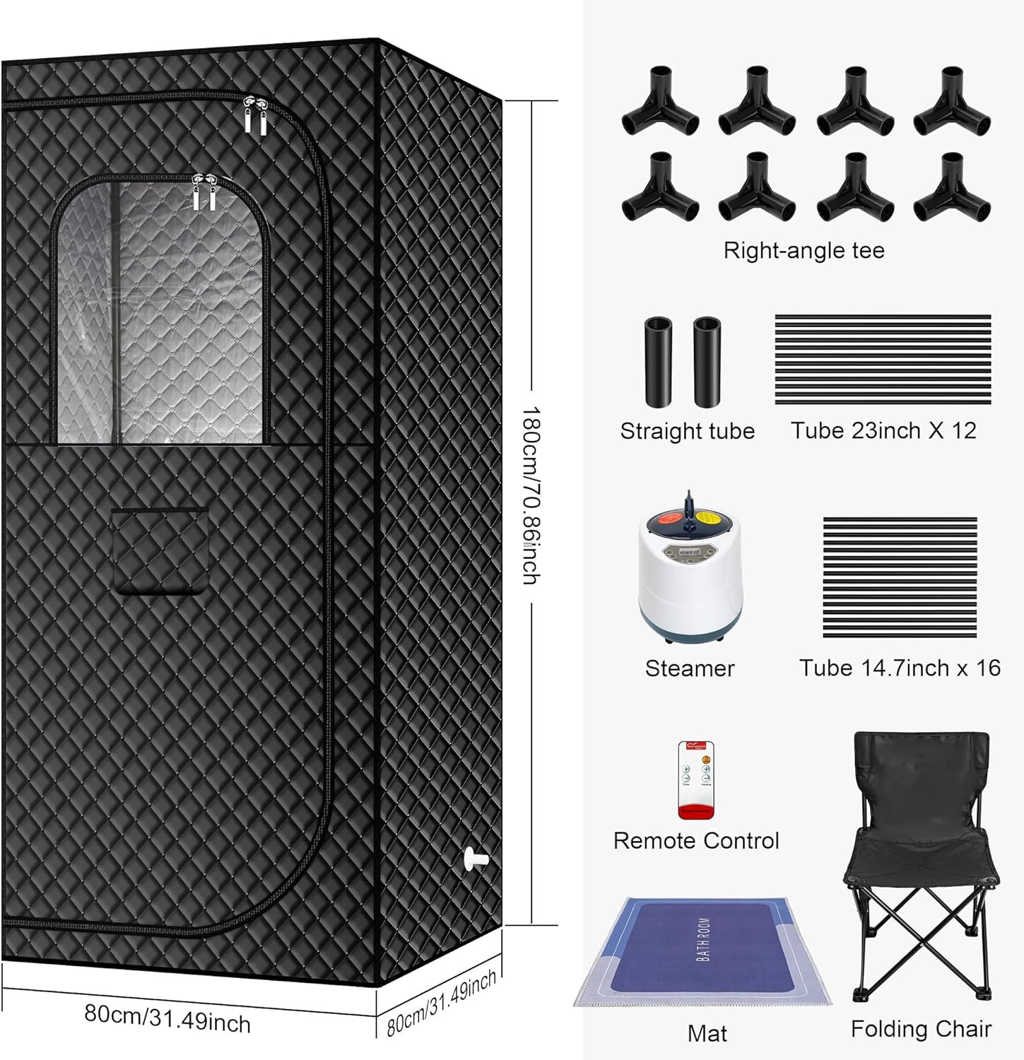 MIXC Portable Steam Sauna Box, Portable Sauna for Home, Person Sauna Tent Sauna Box at Home Spa with 2.6L & 1500W±10%, Remote Control, Folding Chair, Home Sauna for Gym,Pilates,Garage,Hot Tub 6 MIXC Portable Steam Sauna Box, Portable Sauna for Home, Person Sauna Tent Sauna Box at Home Spa with 2.6L & 1500W±10%, Remote Control, Folding Chair, Home Sauna for Gym,Pilates,Garage,Hot Tub - Image 6