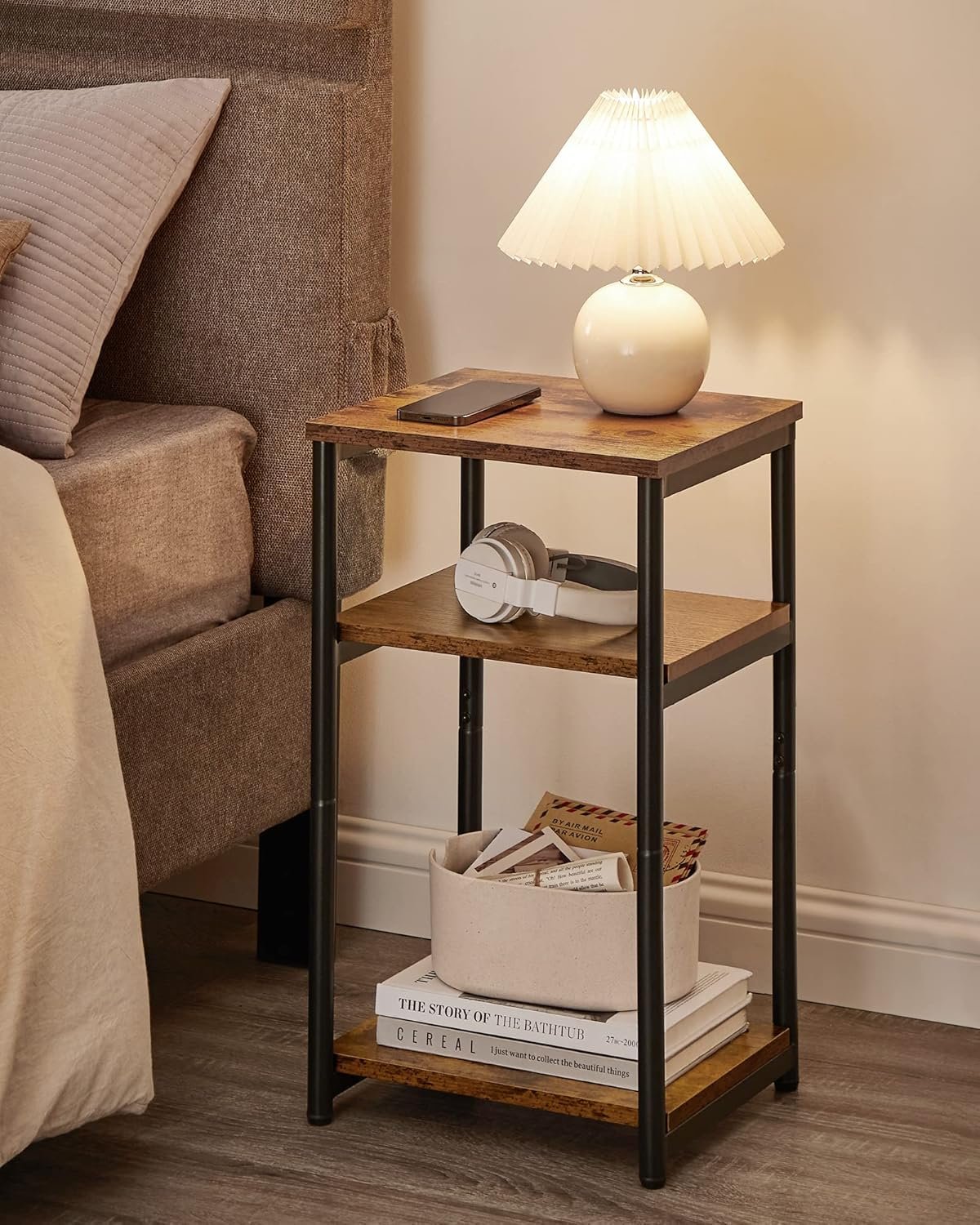 VASAGLE Side Table, Small End Table, Tall Nightstand for Living Room, Bedroom, Office, Bathroom, Rustic Brown and Classic Black ULET273B01 4 VASAGLE Side Table, Small End Table, Tall Nightstand for Living Room, Bedroom, Office, Bathroom, Rustic Brown and Classic Black ULET273B01 - Image 4