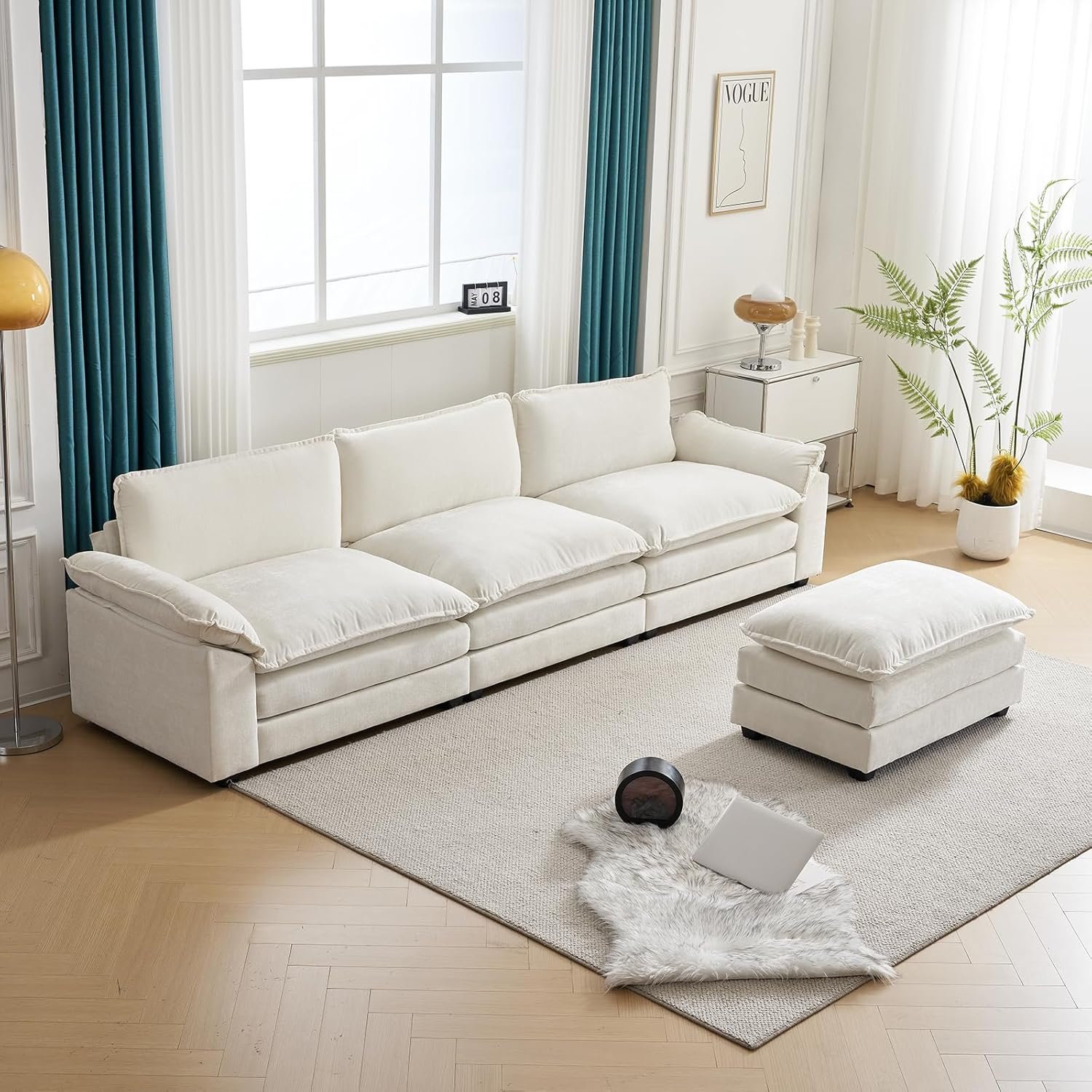 Karl home Sectional Sofa Modular Deep Seat Sofa Couch with Ottoman, Chenille Sofa Sleeper Comfy Upholstered Furniture for Living Room, Apartment, Studio, Office, (3-Seat & 1-Ottoman, Beige) 6 Karl home Sectional Sofa Modular Deep Seat Sofa Couch with Ottoman, Chenille Sofa Sleeper Comfy Upholstered Furniture for Living Room, Apartment, Studio, Office, (3-Seat & 1-Ottoman, Beige) - Image 6