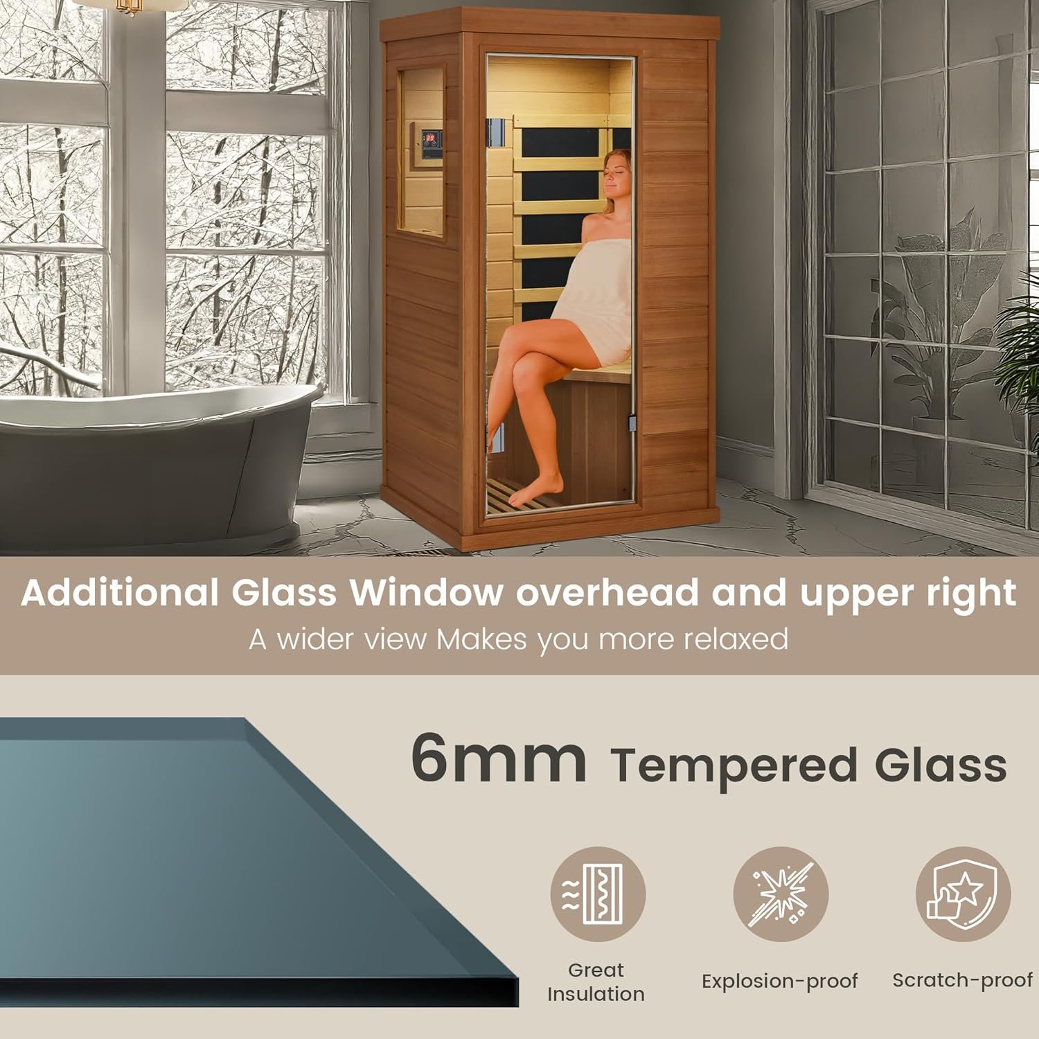 1 Personal Infrared Sauna, Mini Infrared Sauna for Home, Indoor Dry Sauna with 4 Heater Panels, Bluetooth and Tempered Glass,Canadian Hemlock 4 1 Personal Infrared Sauna, Mini Infrared Sauna for Home, Indoor Dry Sauna with 4 Heater Panels, Bluetooth and Tempered Glass,Canadian Hemlock - Image 4