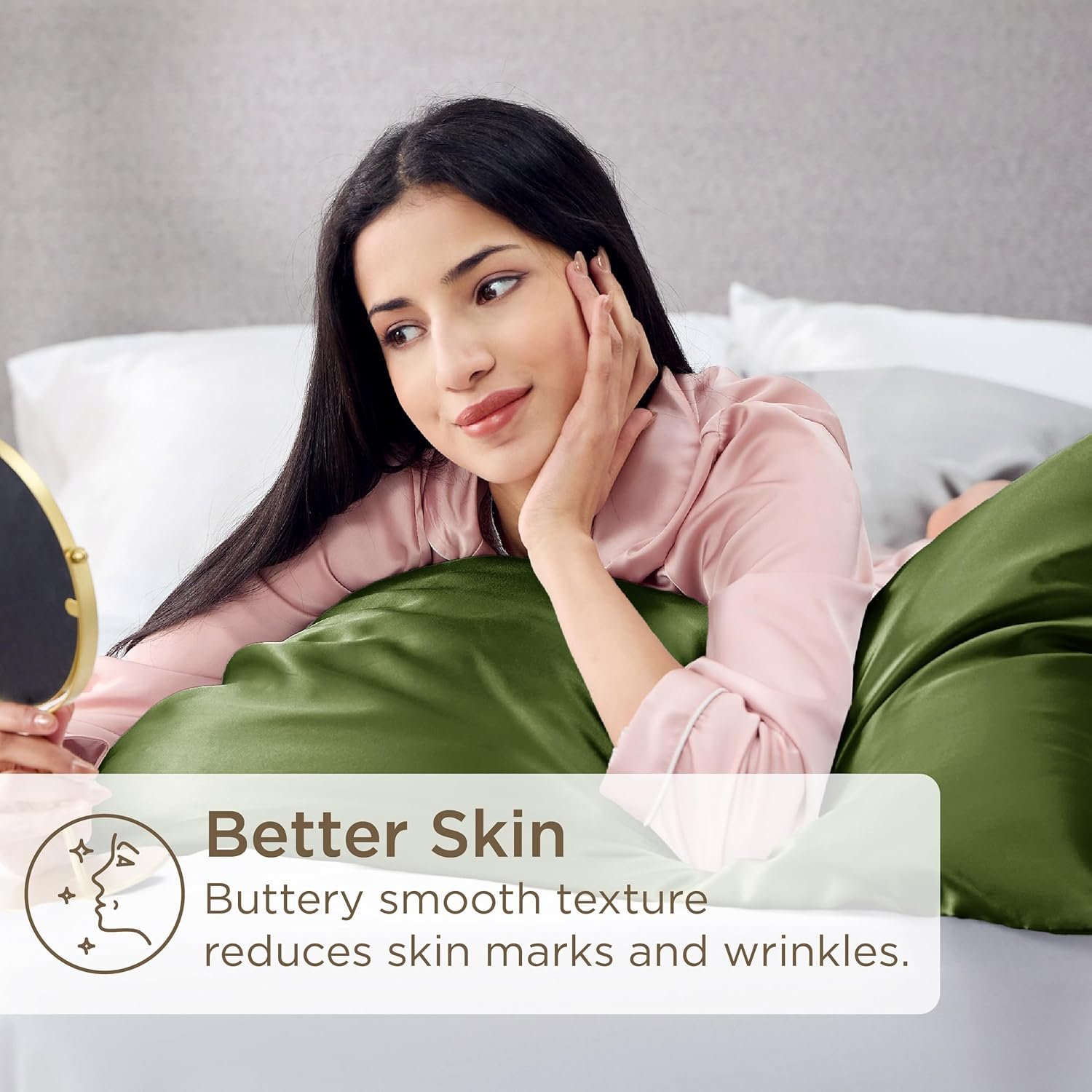 Bedsure Satin Pillowcase for Hair and Skin Queen - Olive Green Silky Pillowcase 2 Pack with Envelope Closure, Similar to Silk Pillow Cases, Gifts for Women Men, 20x30 Inches 4 Bedsure Satin Pillowcase for Hair and Skin Queen - Olive Green Silky Pillowcase 2 Pack with Envelope Closure, Similar to Silk Pillow Cases, Gifts for Women Men, 20x30 Inches - Image 4