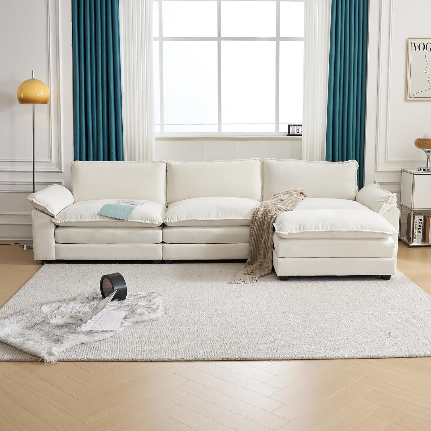 Karl home Sectional Sofa Modular Deep Seat Sofa Couch with Ottoman, Chenille Sofa Sleeper Comfy Upholstered Furniture for Living Room, Apartment, Studio, Office, (3-Seat & 1-Ottoman, Beige) 4 Karl home Sectional Sofa Modular Deep Seat Sofa Couch with Ottoman, Chenille Sofa Sleeper Comfy Upholstered Furniture for Living Room, Apartment, Studio, Office, (3-Seat & 1-Ottoman, Beige) - Image 4