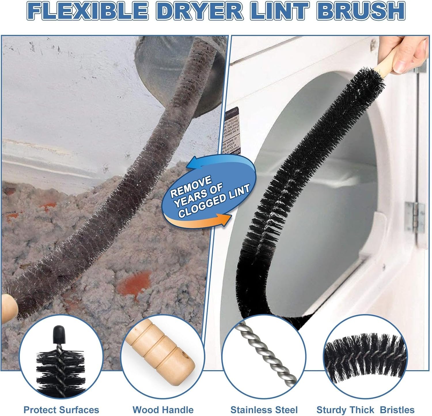 2 Pieces Dryer Vent Cleaner Kit Compatible with All Vacuum Cleaner, Dryer Lint Brush and Vacuum Hose Attachment with Stretch Universal Connector, Quickly Lint Remover 5 2 Pieces Dryer Vent Cleaner Kit Compatible with All Vacuum Cleaner, Dryer Lint Brush and Vacuum Hose Attachment with Stretch Universal Connector, Quickly Lint Remover - Image 5