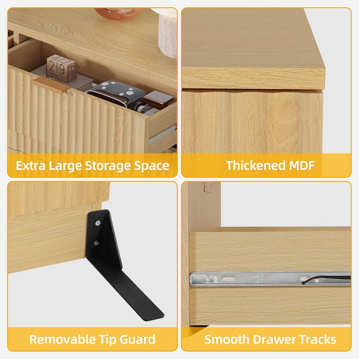 DWVO 6-Drawer Dressers, Chest of Drawers with Fluted Panel, Wide Versatile Storage Dresser Organizer for Living Room, Kitchen and Office, Natural, Upgraded 6 DWVO 6-Drawer Dressers, Chest of Drawers with Fluted Panel, Wide Versatile Storage Dresser Organizer for Living Room, Kitchen and Office, Natural, Upgraded - Image 6