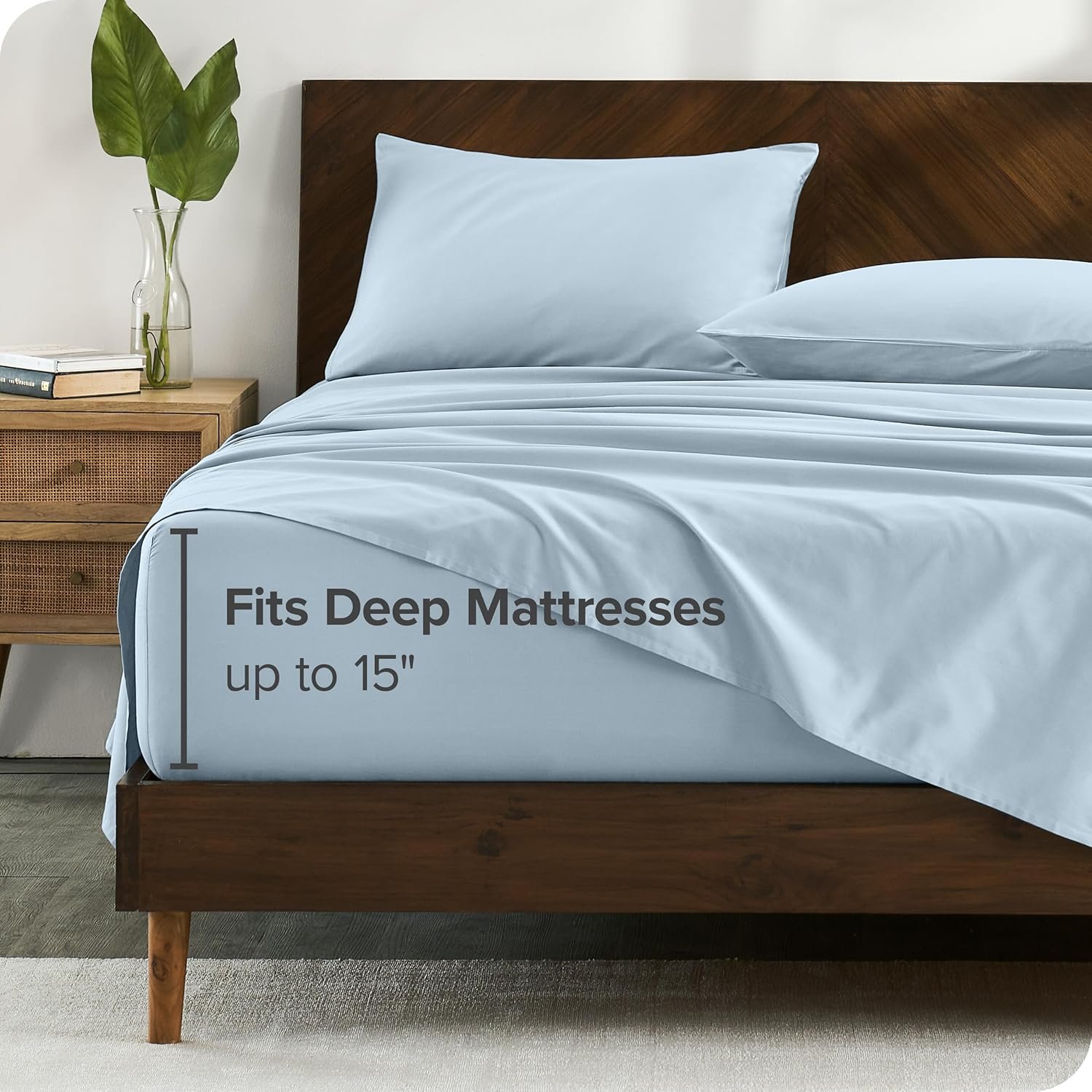 Bare Home 100% Organic Cotton Queen Sheet Set - Crisp Percale Weave - Cool, Breathable, and Hypoallergenic - Bedding Sheets & Pillowcases - Luxury Hotel Sheet Set (Queen, Winter Blue) 4 Bare Home 100% Organic Cotton Queen Sheet Set - Crisp Percale Weave - Cool, Breathable, and Hypoallergenic - Bedding Sheets & Pillowcases - Luxury Hotel Sheet Set (Queen, Winter Blue) - Image 4