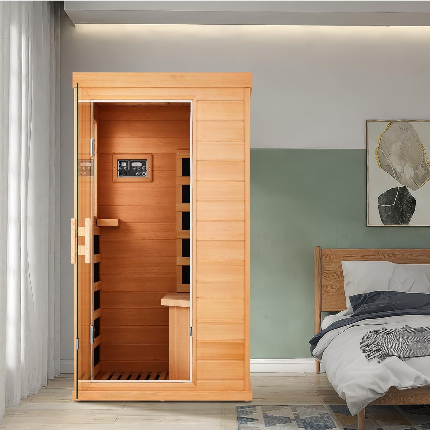 1 Personal Infrared Sauna, Mini Infrared Sauna for Home, Indoor Dry Sauna with 4 Heater Panels, Bluetooth and Tempered Glass,Canadian Hemlock 2 1 Personal Infrared Sauna, Mini Infrared Sauna for Home, Indoor Dry Sauna with 4 Heater Panels, Bluetooth and Tempered Glass,Canadian Hemlock - Image 2