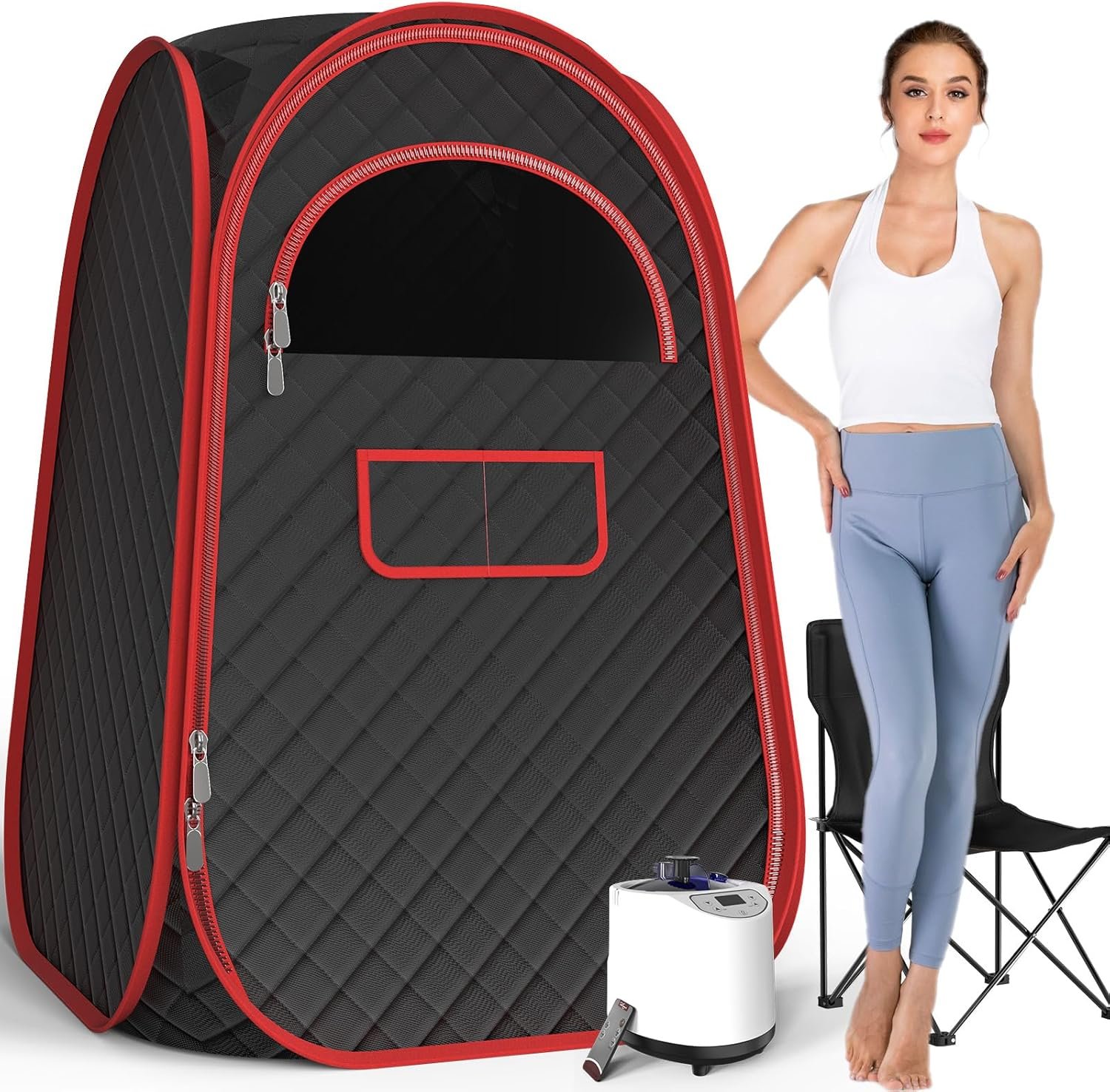 AgiiMan Portable Sauna Box - Full Body Steam Sauna, Portable Sauna for Home with 2.6 L 110V Steamer, Remote Control, Easy to Carry Sauna Tent for Indoor, Gym, Pilates, Hot Tubs