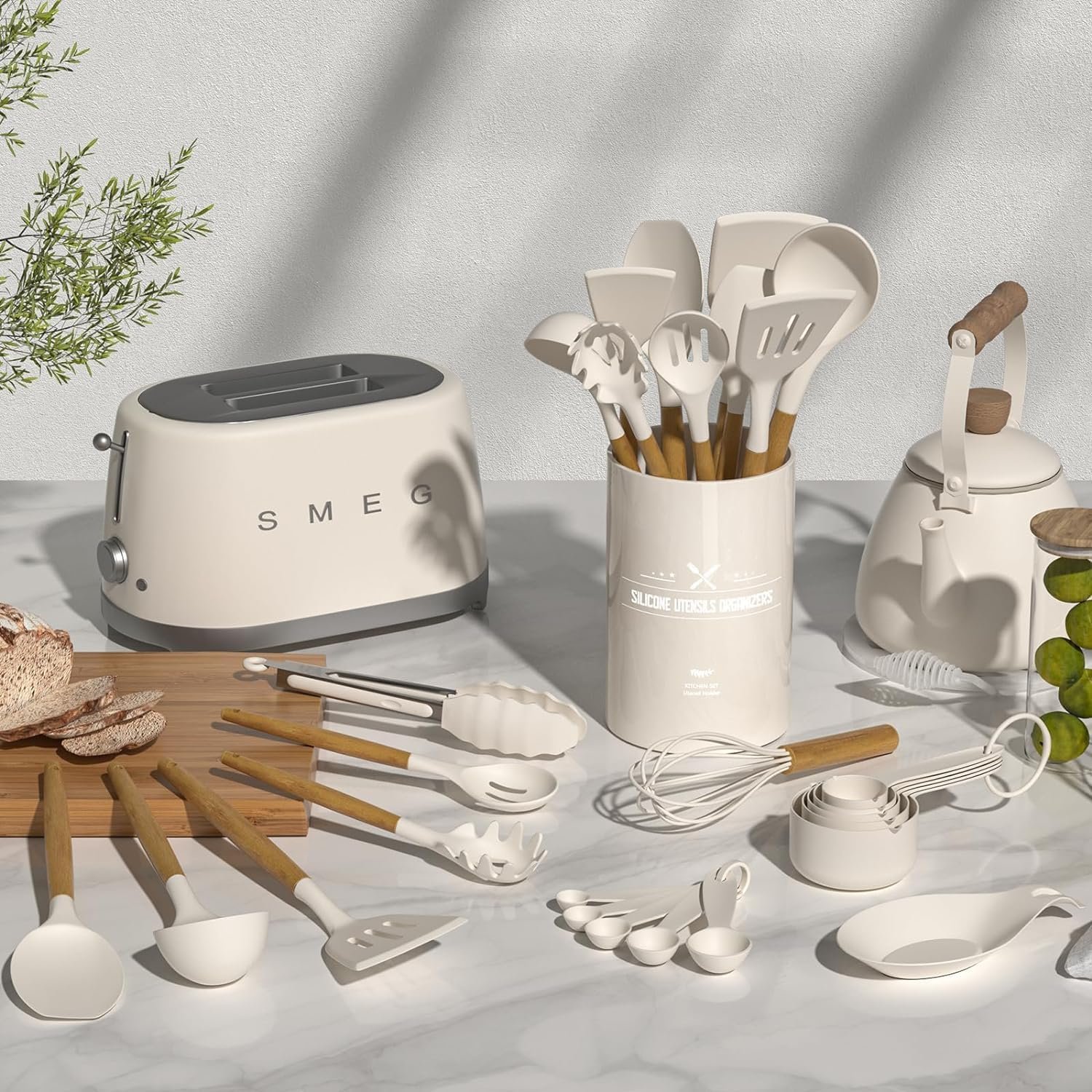 Umite Chef Kitchen Cooking Utensils Set, 33 pcs Non-Stick Silicone Cooking Kitchen Utensils Spatula Set with Holder, Wooden Handle Silicone Kitchen Gadgets Utensil Set (Khaki) 2 Umite Chef Kitchen Cooking Utensils Set, 33 pcs Non-Stick Silicone Cooking Kitchen Utensils Spatula Set with Holder, Wooden Handle Silicone Kitchen Gadgets Utensil Set (Khaki) - Image 2