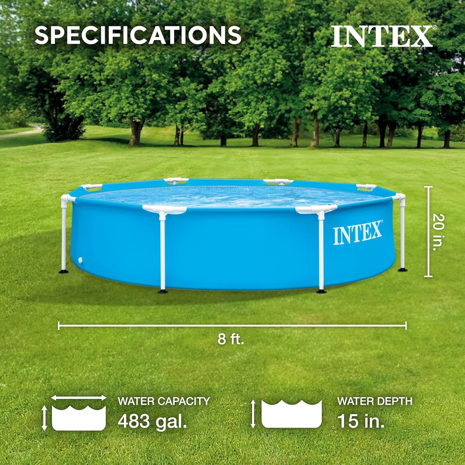 INTEX 28205EH Metal Frame Above Ground Swimming Pool: 8ft x 20in – Puncture-Resistant Material – Easy Assemble – Rust Resistant – 483 Gallon Capacity 2 INTEX 28205EH Metal Frame Above Ground Swimming Pool: 8ft x 20in – Puncture-Resistant Material – Easy Assemble – Rust Resistant – 483 Gallon Capacity - Image 2
