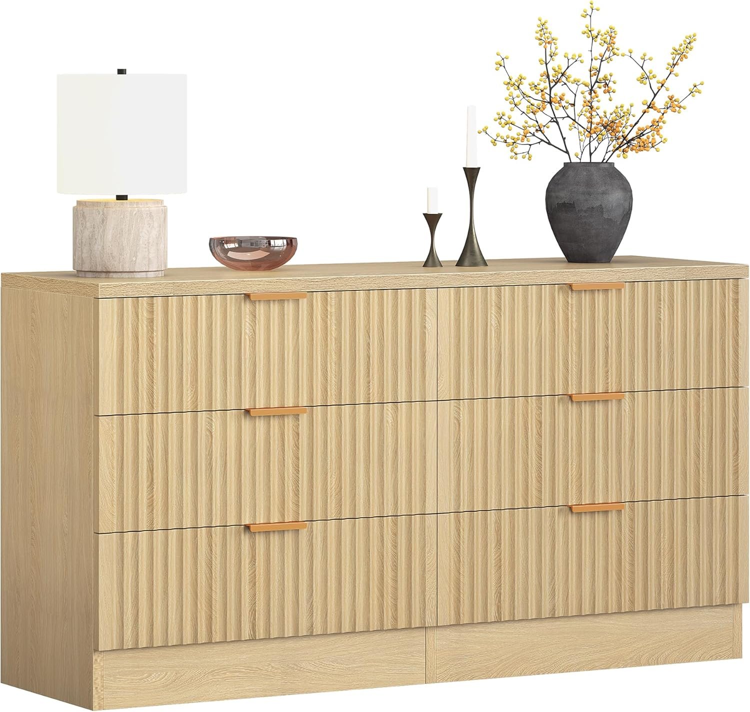 DWVO 6-Drawer Dressers, Chest of Drawers with Fluted Panel, Wide Versatile Storage Dresser Organizer for Living Room, Kitchen and Office, Natural, Upgraded 7 DWVO 6-Drawer Dressers, Chest of Drawers with Fluted Panel, Wide Versatile Storage Dresser Organizer for Living Room, Kitchen and Office, Natural, Upgraded - Image 7