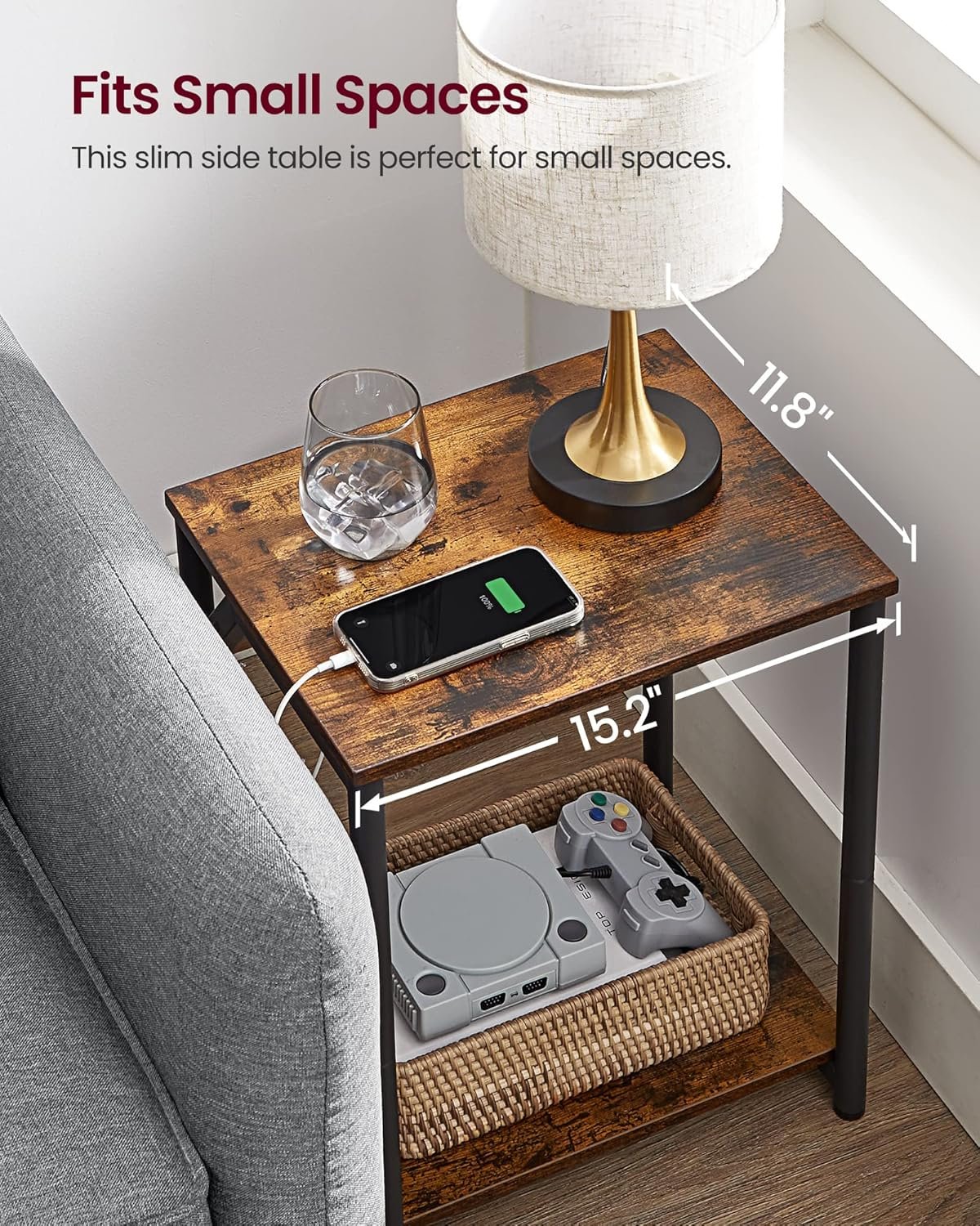 VASAGLE End Table with Charging Station, Set of 2, Small Side Tables for Living Room, Bedroom, Nightstand with Outlets and USB Ports, Bedside Table with Storage Shelf, Rustic Brown and Black 8 VASAGLE End Table with Charging Station, Set of 2, Small Side Tables for Living Room, Bedroom, Nightstand with Outlets and USB Ports, Bedside Table with Storage Shelf, Rustic Brown and Black - Image 8