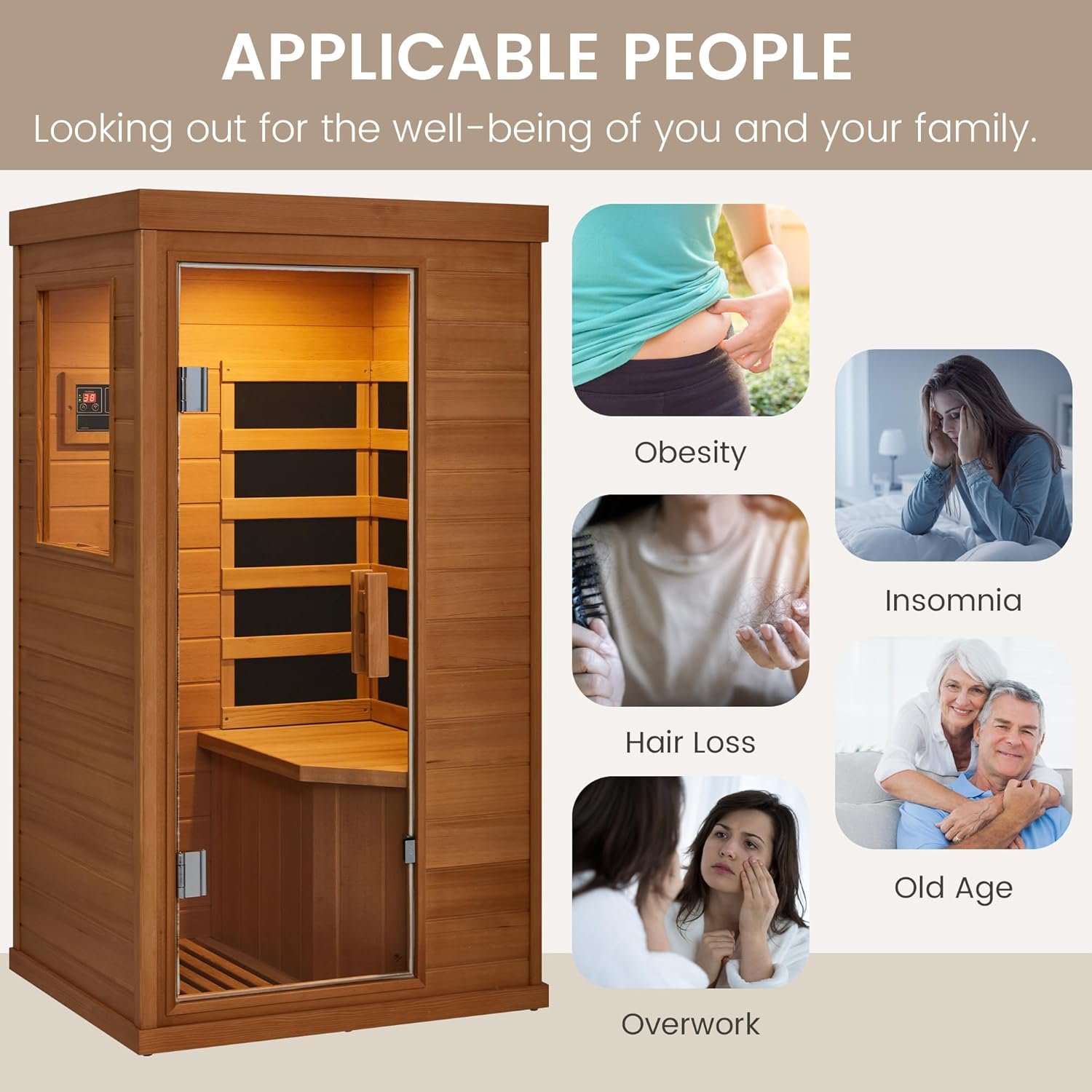 1 Personal Infrared Sauna, Mini Infrared Sauna for Home, Indoor Dry Sauna with 4 Heater Panels, Bluetooth and Tempered Glass,Canadian Hemlock 7 1 Personal Infrared Sauna, Mini Infrared Sauna for Home, Indoor Dry Sauna with 4 Heater Panels, Bluetooth and Tempered Glass,Canadian Hemlock - Image 7