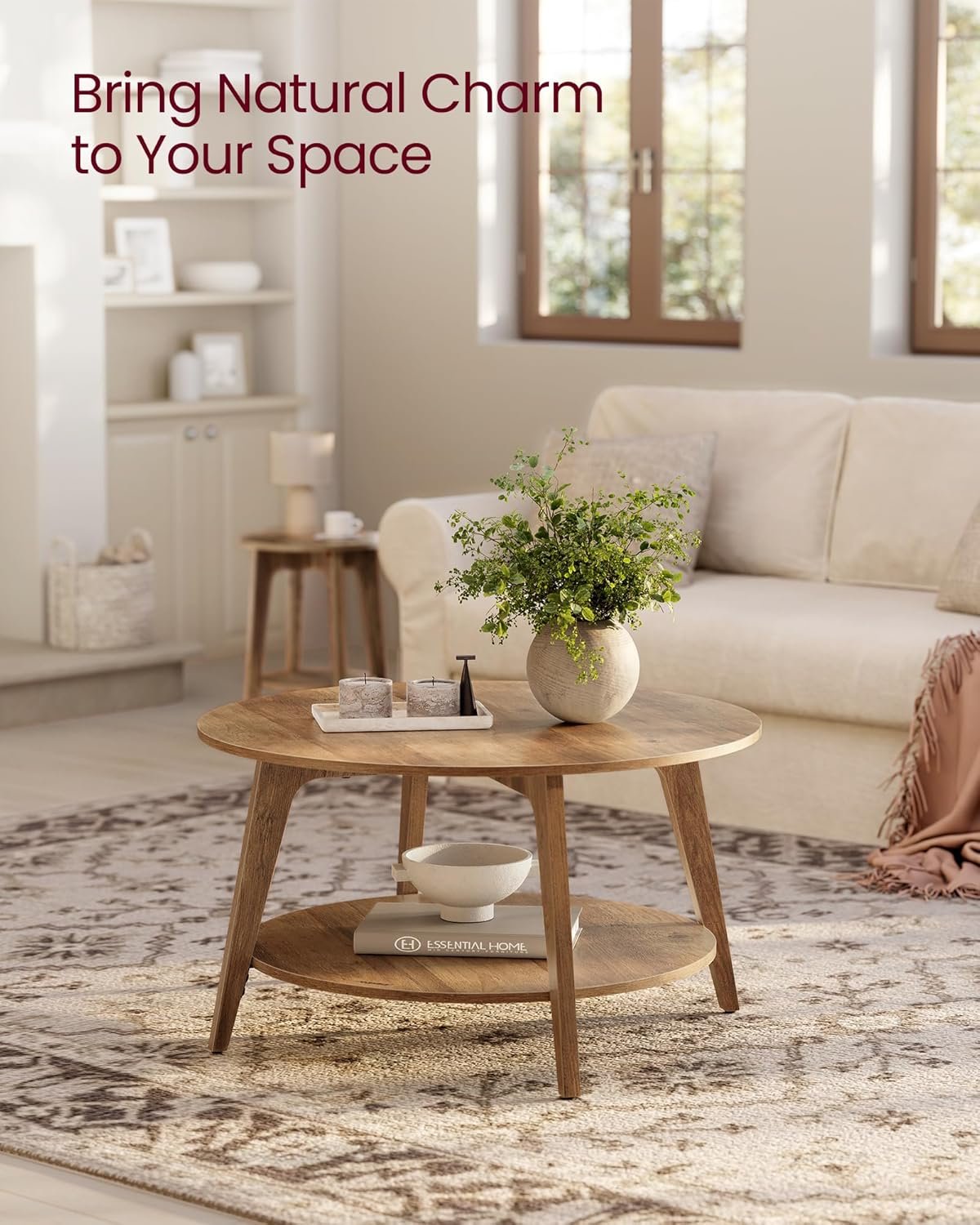 VASAGLE Round Coffee Table, 2 Tier Coffee Table with Storage, for Living Room, 31.5 x 17.7 Inches, Easy to Assemble, Honey Brown ULCT243K41 4 VASAGLE Round Coffee Table, 2 Tier Coffee Table with Storage, for Living Room, 31.5 x 17.7 Inches, Easy to Assemble, Honey Brown ULCT243K41 - Image 4