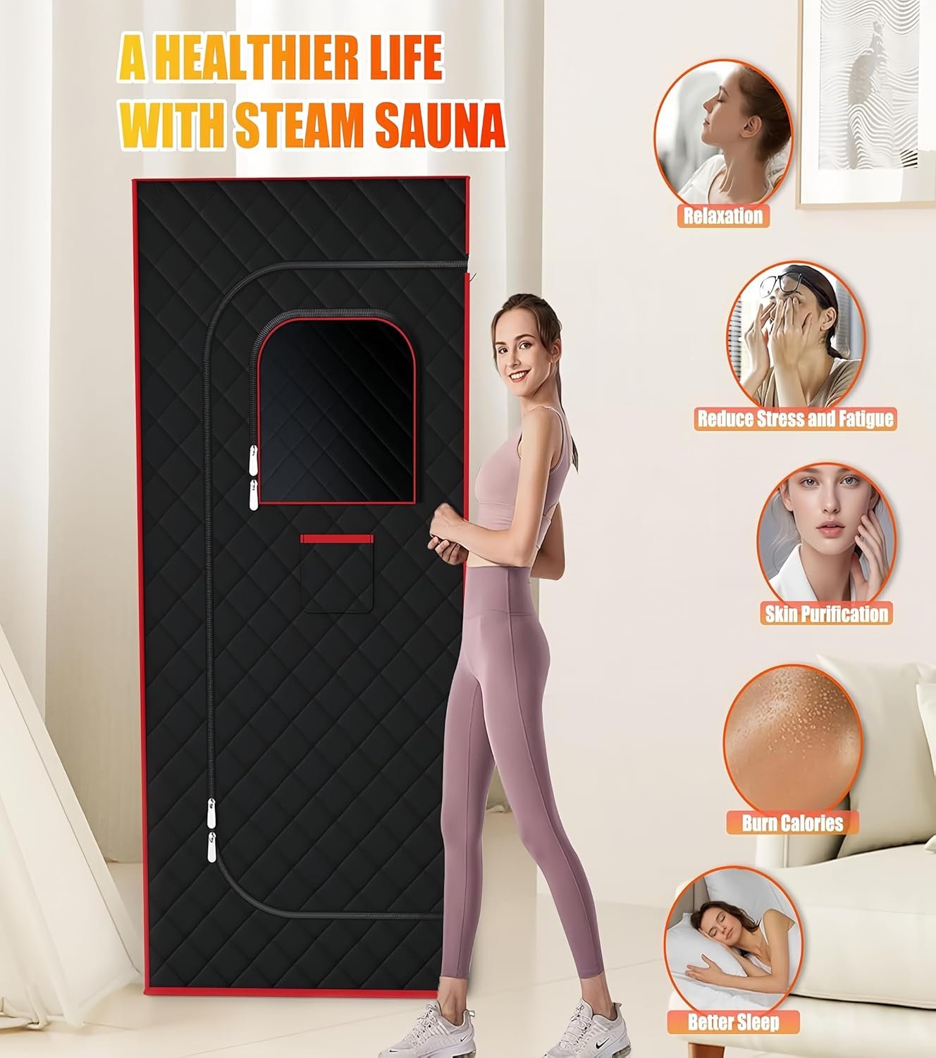 Portable Sauna Box, Steam Sauna Tent for Home, Four-Sided Full-Size Steam Sauna with 3 L Steamer, Chair, Remote Control, 2.6 X 2.6 X 5.9 Ft Large Space Sauna Room for Wellness & Relaxation 7 Portable Sauna Box, Steam Sauna Tent for Home, Four-Sided Full-Size Steam Sauna with 3 L Steamer, Chair, Remote Control, 2.6 X 2.6 X 5.9 Ft Large Space Sauna Room for Wellness & Relaxation - Image 7