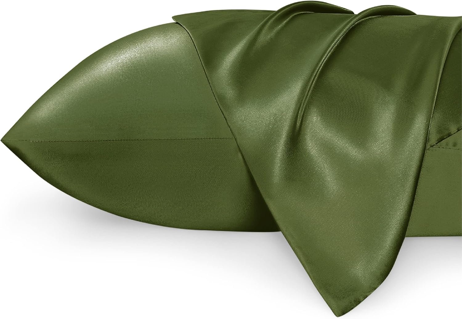 Bedsure Satin Pillowcase for Hair and Skin Queen - Olive Green Silky Pillowcase 2 Pack with Envelope Closure, Similar to Silk Pillow Cases, Gifts for Women Men, 20x30 Inches