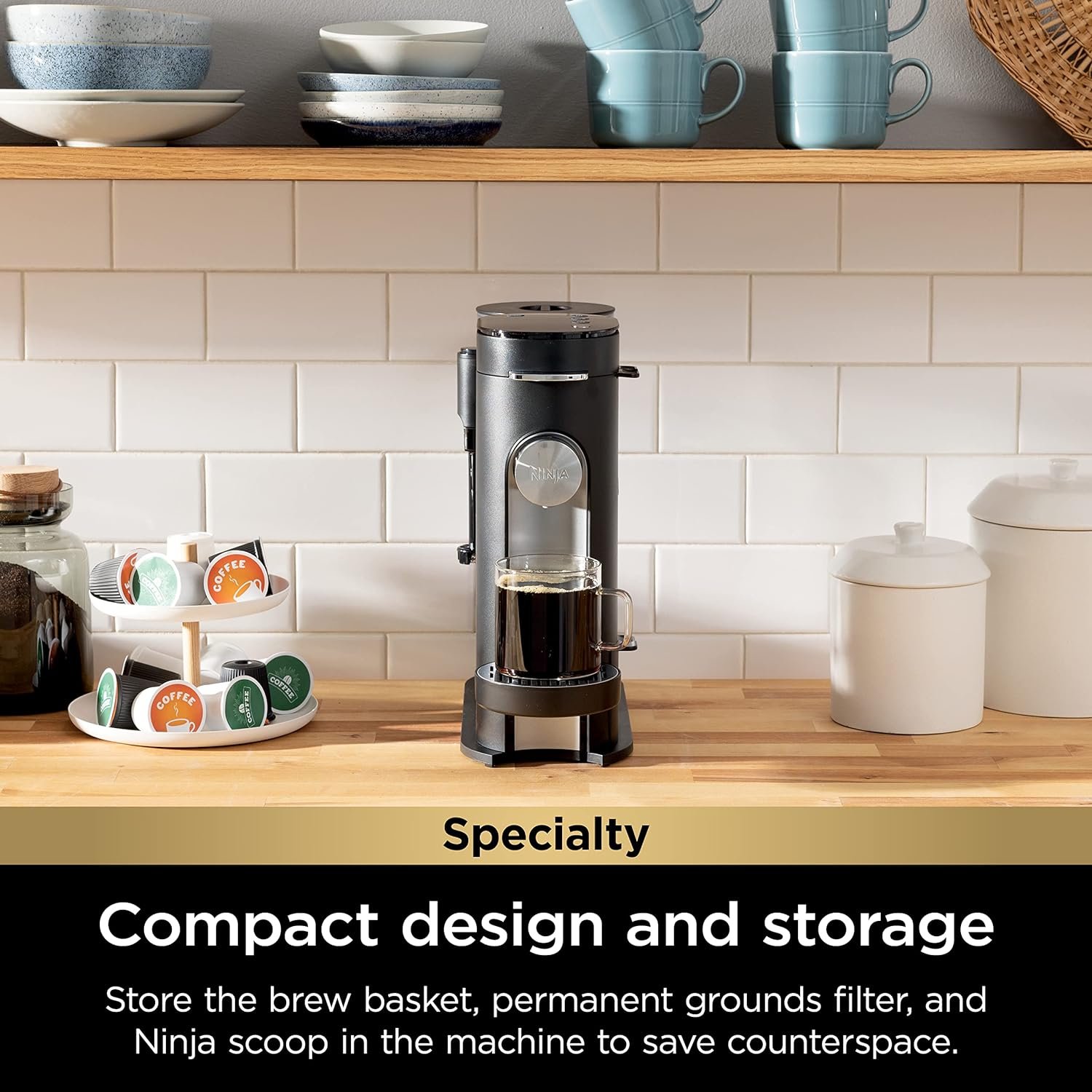 Ninja Pod & Grounds Specialty Single-Serve Coffee Maker, K-Cup Pod Compatible, Brews Grounds, Compact Design, Built-In Milk Frother, 56-oz. Reservoir, 6-oz. Cup to 24-oz. Mug Sizes, Black, PB051 5 Ninja Pod & Grounds Specialty Single-Serve Coffee Maker, K-Cup Pod Compatible, Brews Grounds, Compact Design, Built-In Milk Frother, 56-oz. Reservoir, 6-oz. Cup to 24-oz. Mug Sizes, Black, PB051 - Image 5