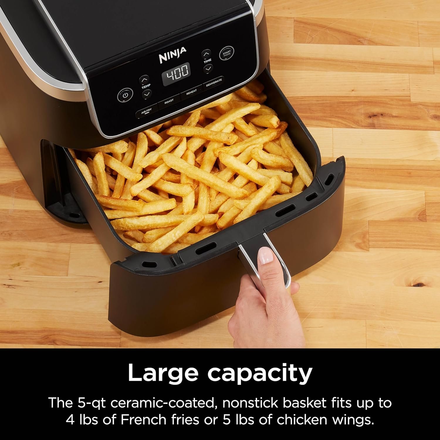 Ninja Air Fryer Pro 4-in-1 with 5 QT Capacity, Air Fry, Roast, Reheat, Dehydrate, Air Crisp Technology with 400F for hot, crispy results in just minutes, Nonstick Basket & Crisper Plate, Grey, AF141 3 Ninja Air Fryer Pro 4-in-1 with 5 QT Capacity, Air Fry, Roast, Reheat, Dehydrate, Air Crisp Technology with 400F for hot, crispy results in just minutes, Nonstick Basket & Crisper Plate, Grey, AF141 - Image 3