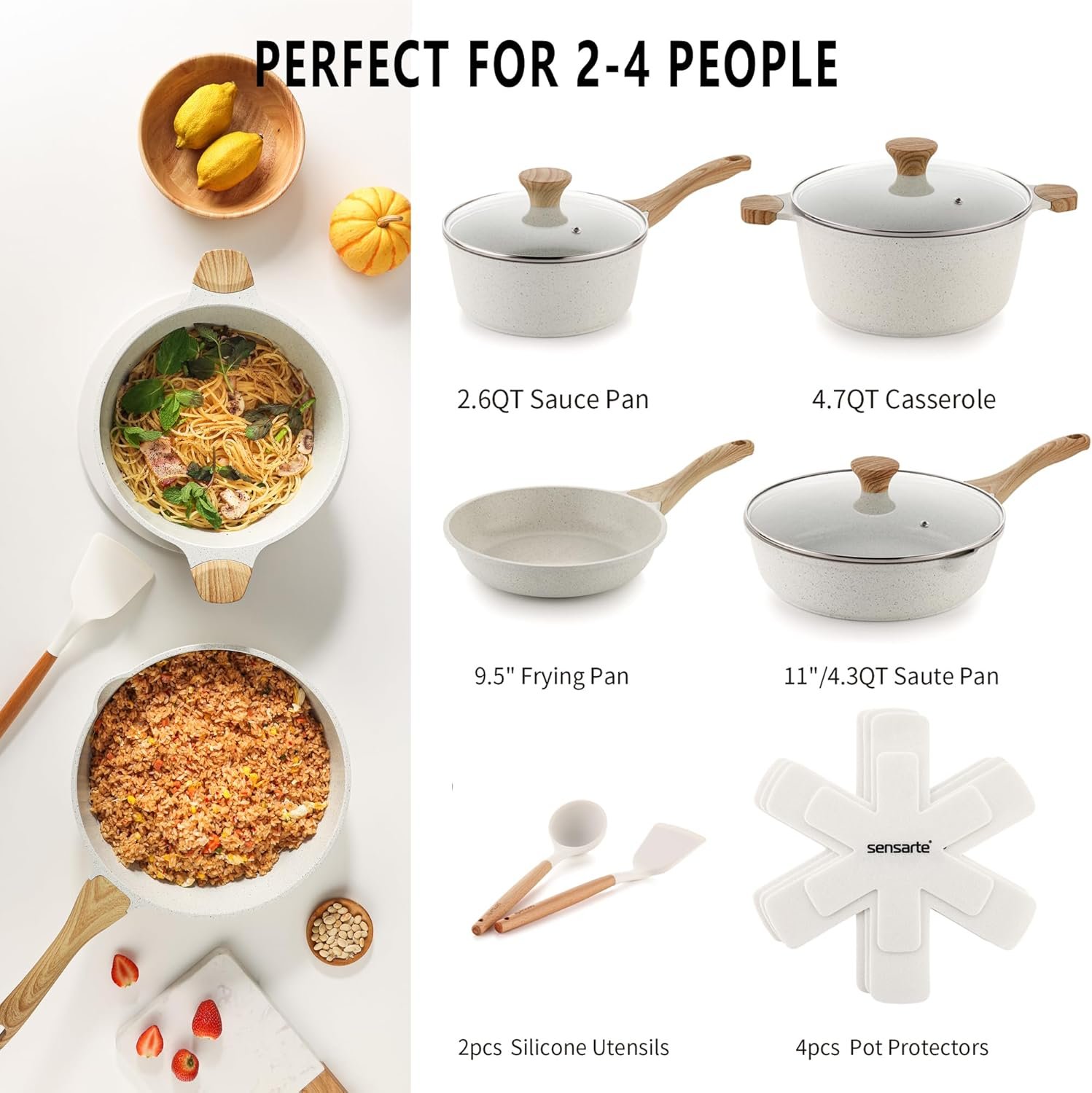 SENSARTE Nonstick Ceramic Cookware Set 13-Piece, Healthy Pots and Pans Set, Non-toxic Kitchen Cooking Set with Stay-Cool Handles, Silicone Tools and Pot Protectors, PFAS and PFOA Free 2 SENSARTE Nonstick Ceramic Cookware Set 13-Piece, Healthy Pots and Pans Set, Non-toxic Kitchen Cooking Set with Stay-Cool Handles, Silicone Tools and Pot Protectors, PFAS and PFOA Free - Image 2