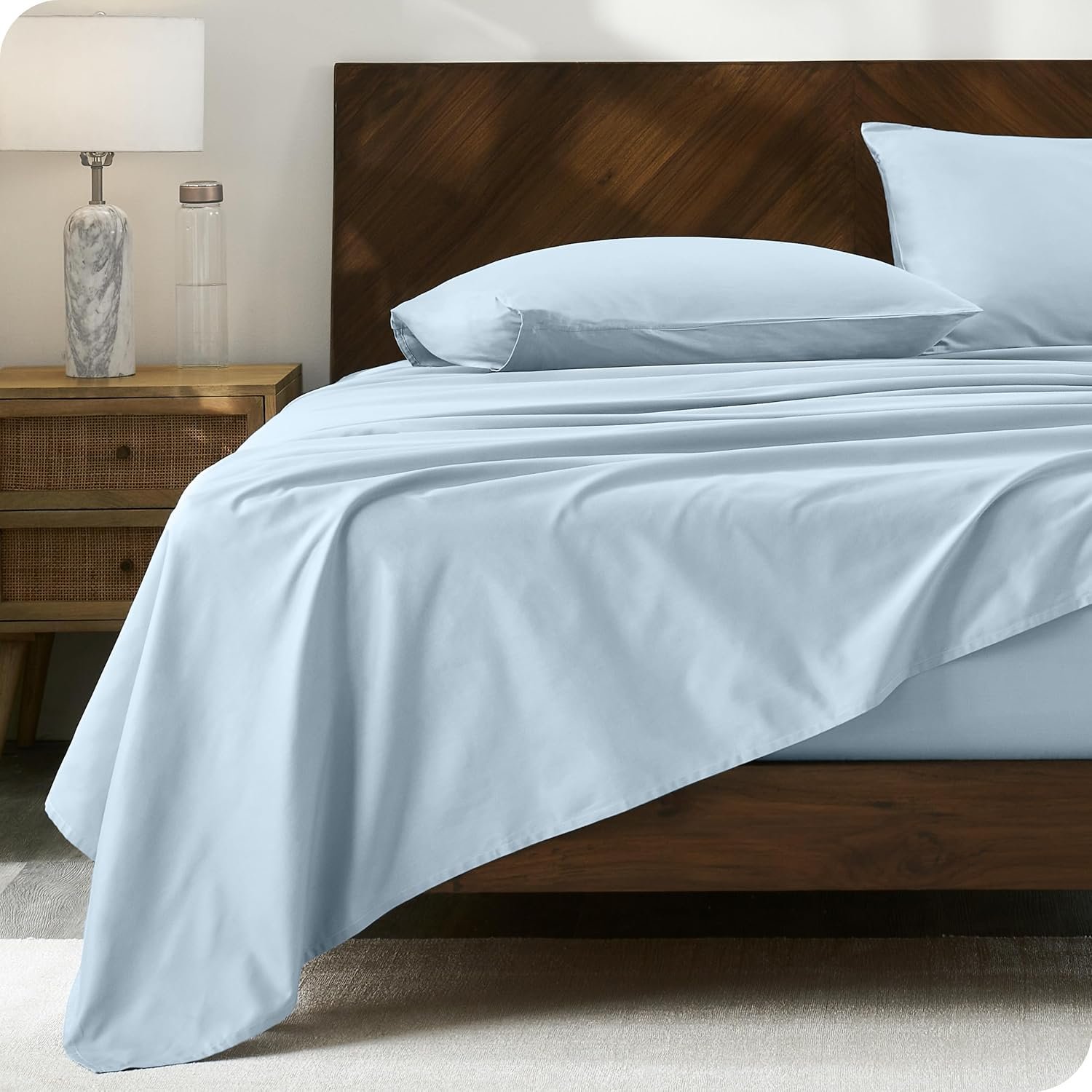 Bare Home 100% Organic Cotton Queen Sheet Set - Crisp Percale Weave - Cool, Breathable, and Hypoallergenic - Bedding Sheets & Pillowcases - Luxury Hotel Sheet Set (Queen, Winter Blue) 2 Bare Home 100% Organic Cotton Queen Sheet Set - Crisp Percale Weave - Cool, Breathable, and Hypoallergenic - Bedding Sheets & Pillowcases - Luxury Hotel Sheet Set (Queen, Winter Blue) - Image 2