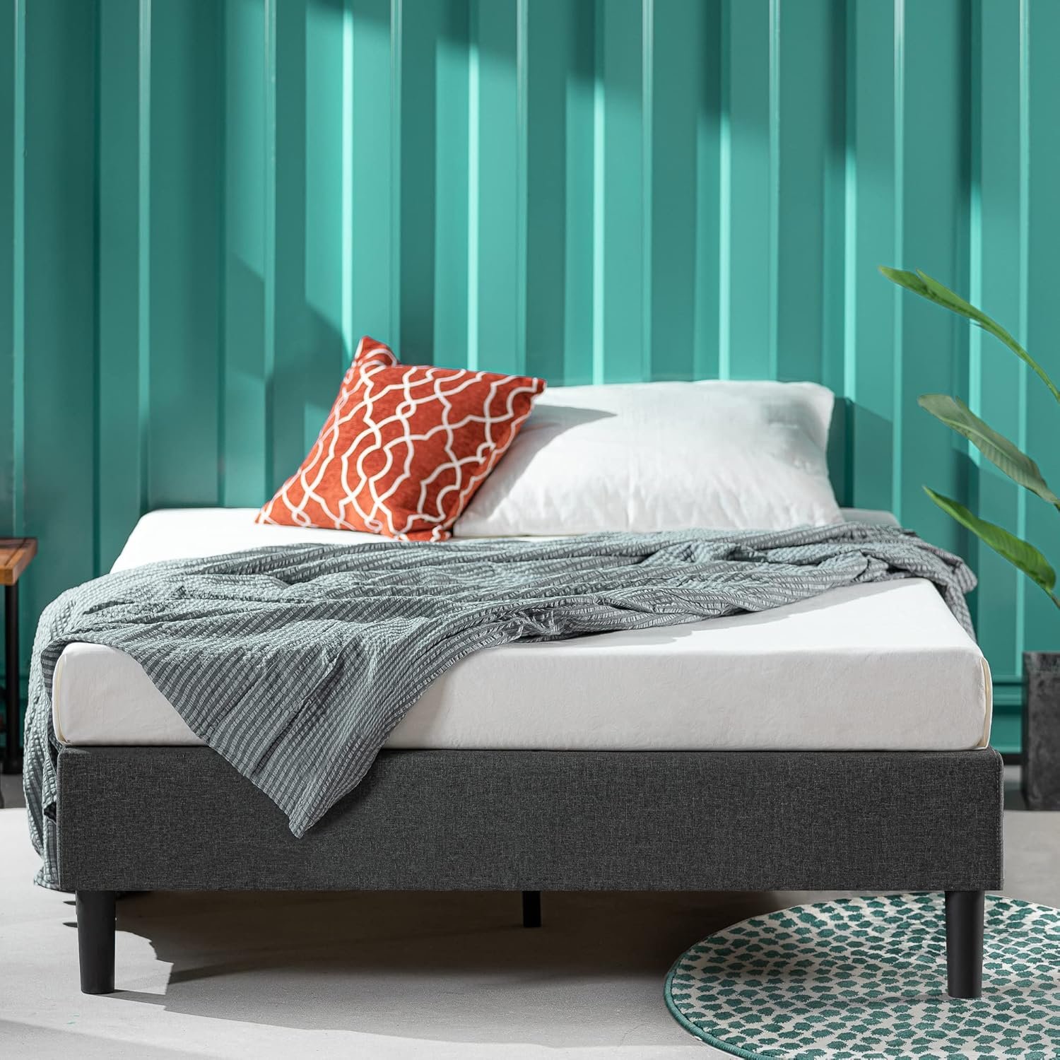 ZINUS Curtis Upholstered Platform Bed Frame, Mattress Foundation, Wood Slat Support, No Box Spring Needed, Easy Assembly, Grey, Queen 3 ZINUS Curtis Upholstered Platform Bed Frame, Mattress Foundation, Wood Slat Support, No Box Spring Needed, Easy Assembly, Grey, Queen - Image 3
