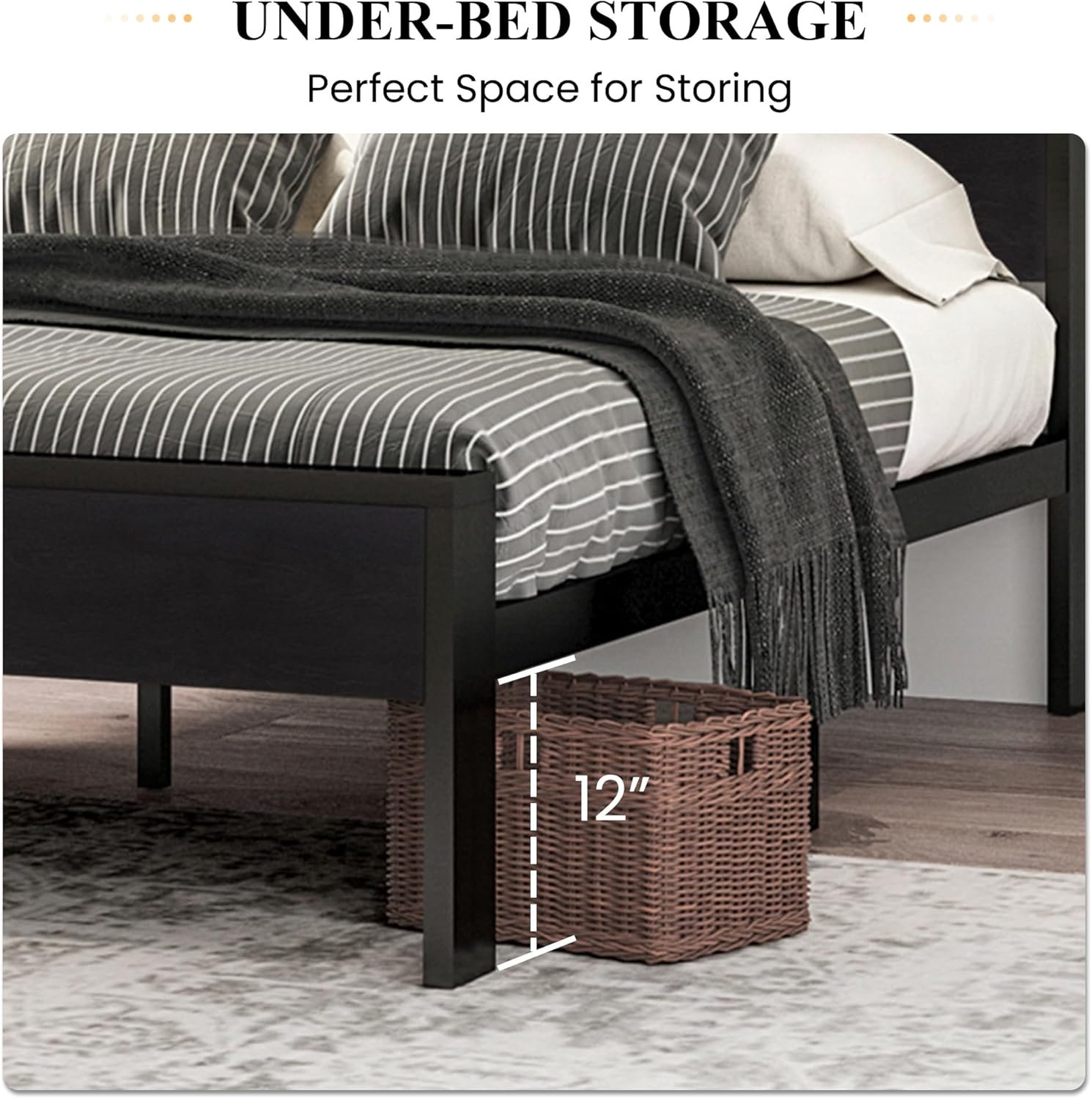 SHA CERLIN 14 Inch Full Size Metal Platform Bed Frame with Wooden Headboard and Footboard, Mattress Foundation, No Box Spring Needed, Large Under Bed Storage, Non-Slip Without Noise, Black Oak 4 SHA CERLIN 14 Inch Full Size Metal Platform Bed Frame with Wooden Headboard and Footboard, Mattress Foundation, No Box Spring Needed, Large Under Bed Storage, Non-Slip Without Noise, Black Oak - Image 4
