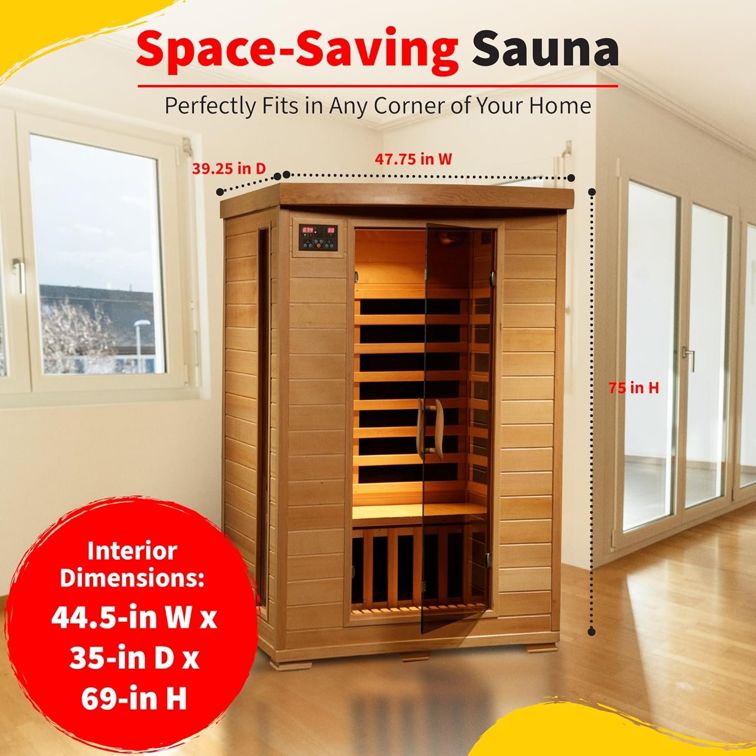 HEATWAVE Radiant Saunas 2-Person Hemlock Infrared Sauna with 6 Carbon Heaters, Chromotherapy Lighting, Oxygen Ionizer 4 HEATWAVE Radiant Saunas 2-Person Hemlock Infrared Sauna with 6 Carbon Heaters, Chromotherapy Lighting, Oxygen Ionizer - Image 4