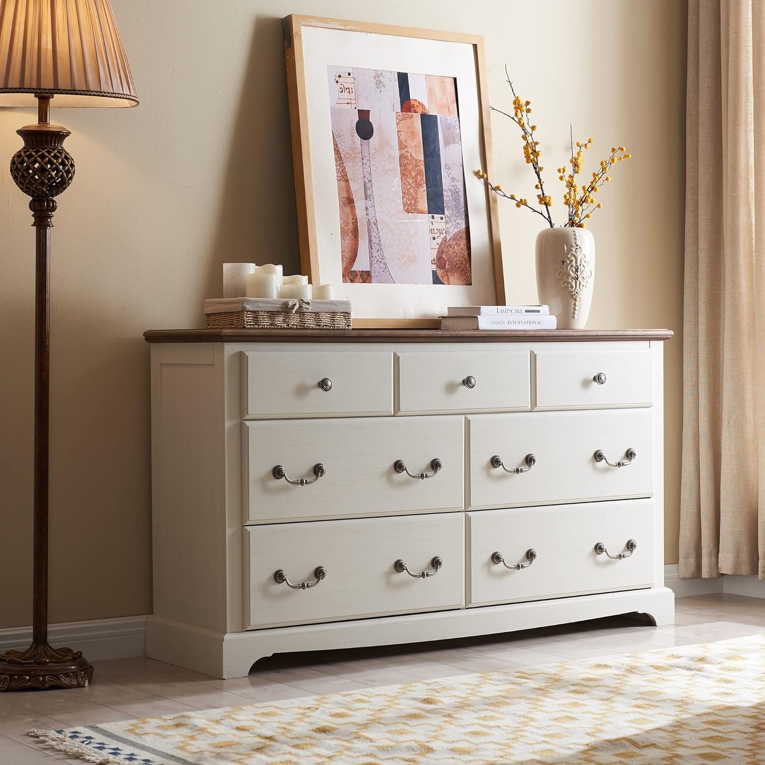 T4TREAM 7 Drawers Dresser Chests for Bedroom, Wood Vintage Chests of Drawers, Rustic Dressers Chset Organizer for Bedroom, Living Room, Hallway, Antique White 5 T4TREAM 7 Drawers Dresser Chests for Bedroom, Wood Vintage Chests of Drawers, Rustic Dressers Chset Organizer for Bedroom, Living Room, Hallway, Antique White - Image 5