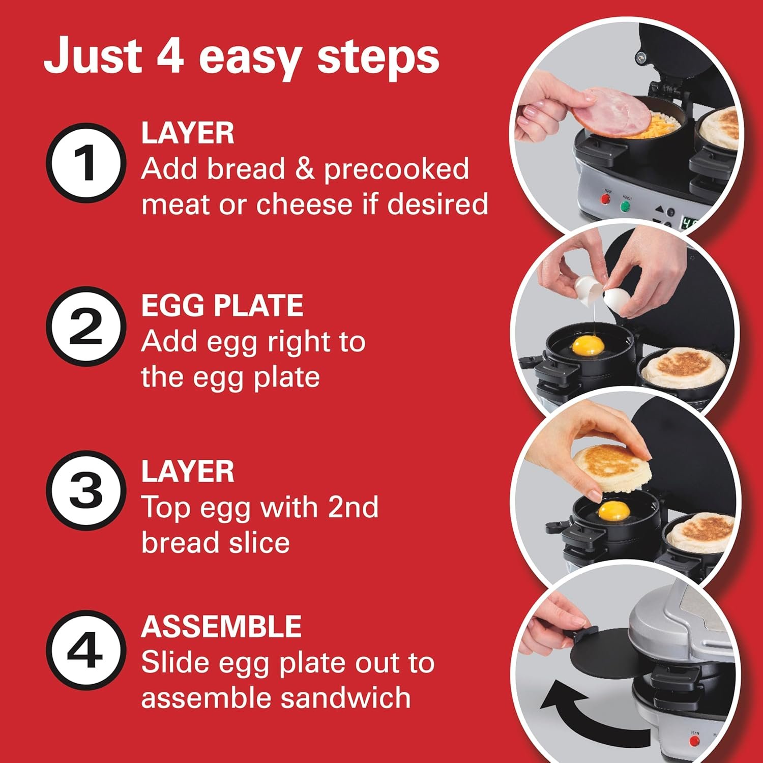 Hamilton Beach Dual Breakfast Sandwich Maker with Timer, Silver (25490A) 7 Hamilton Beach Dual Breakfast Sandwich Maker with Timer, Silver (25490A) - Image 7